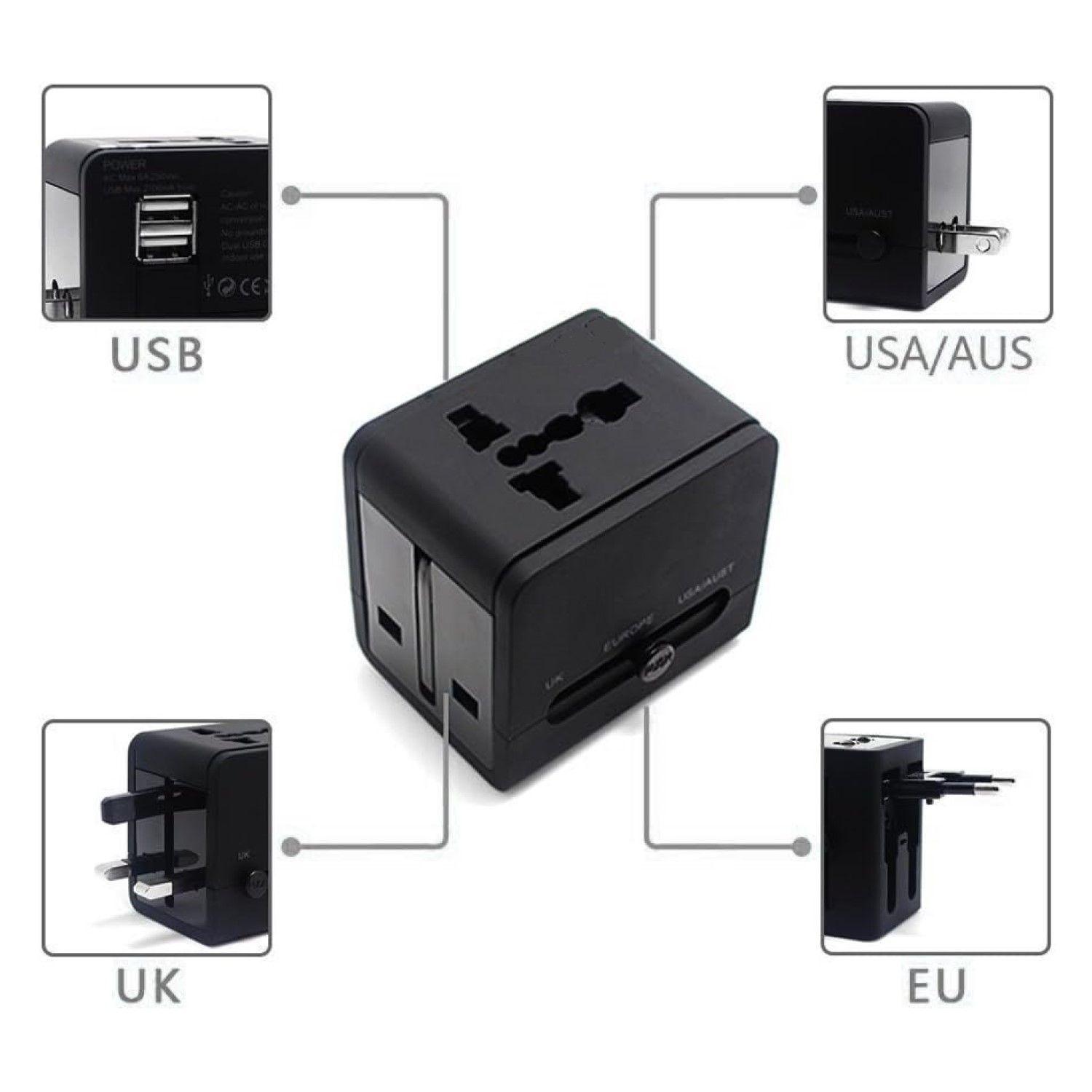 Adaptador Universal De Viaje 2 Usb ProAdaptor TL354 Tecnolab-2