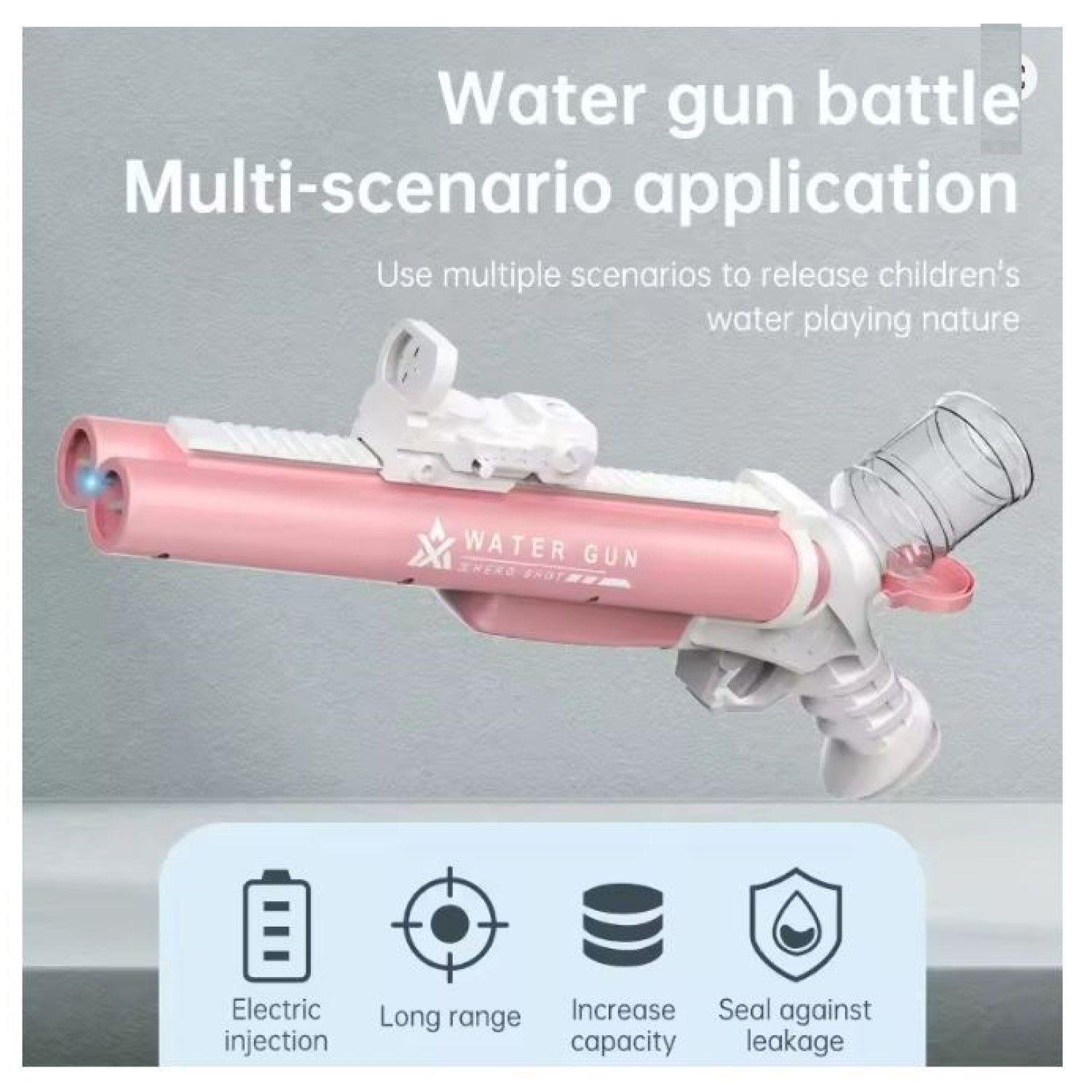 Juguete Pistola Lanza Agua Eléct Doble Cañon DBG1656P Rosa-4