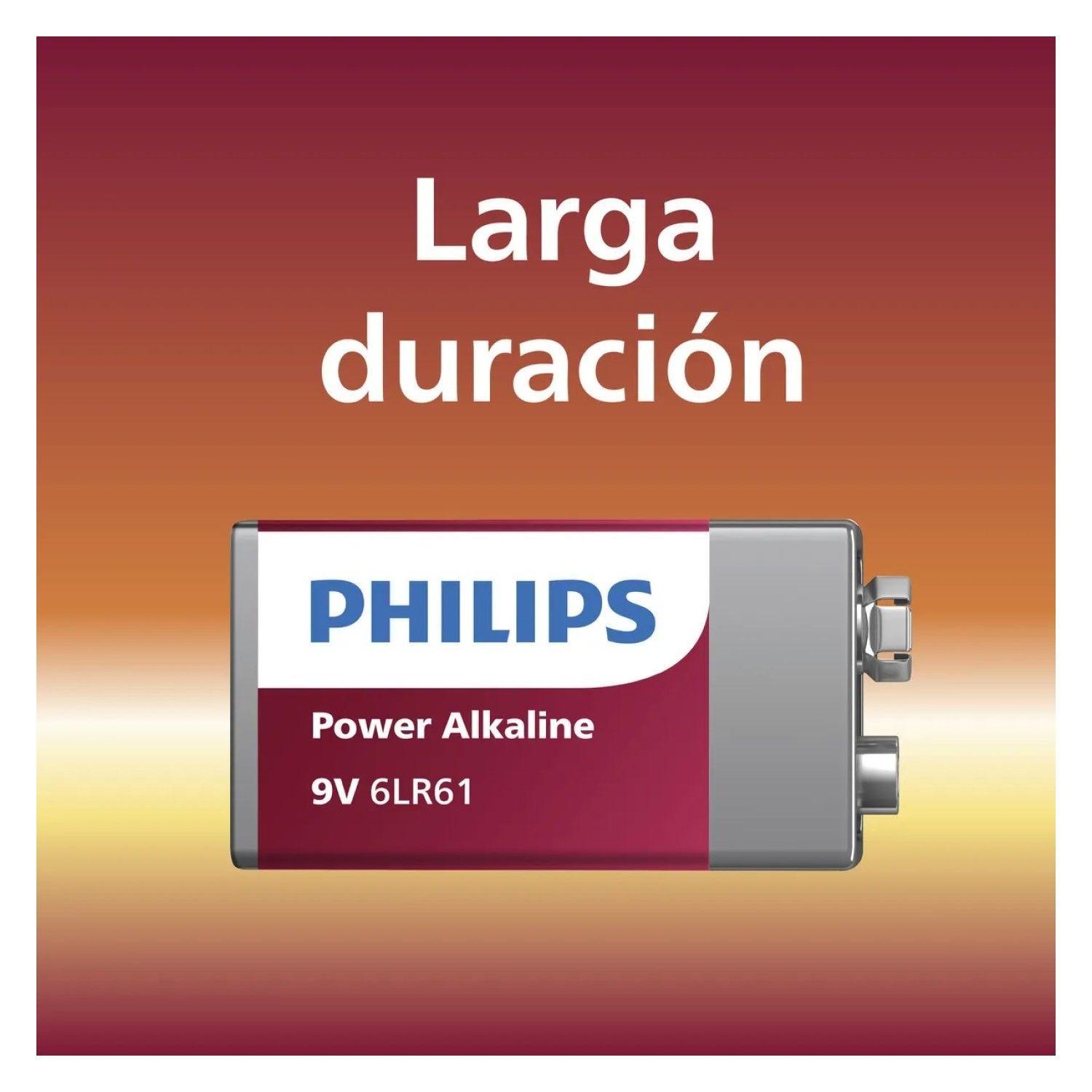 Batería Pila 9v 6LR61P1B Alcalina Philips-4