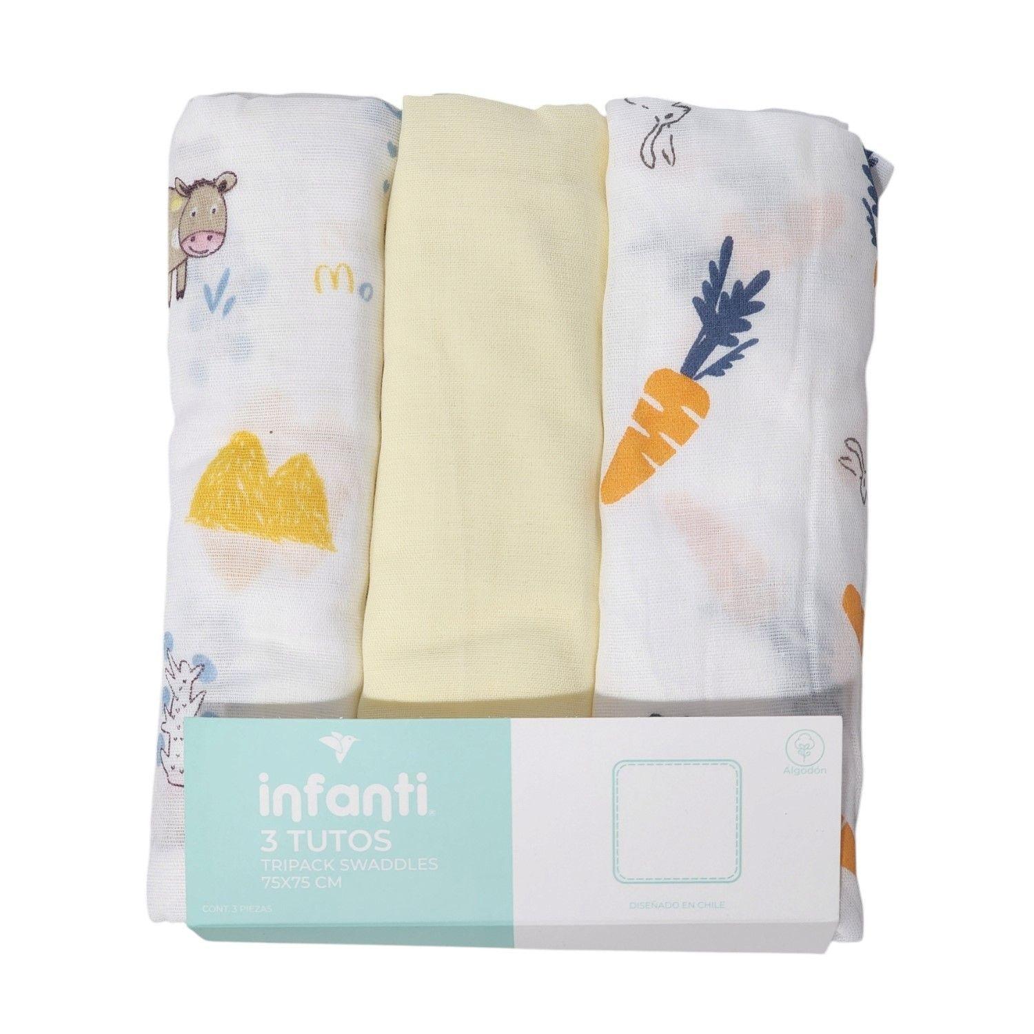 Pack 3 Tutos Bebe Algodón Amarillo 75x75cm Infanti-1