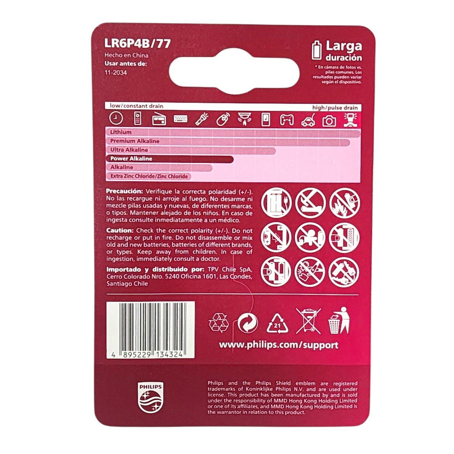 Pack 4 Pilas AA Alcalinas LR6P4B Philips-6