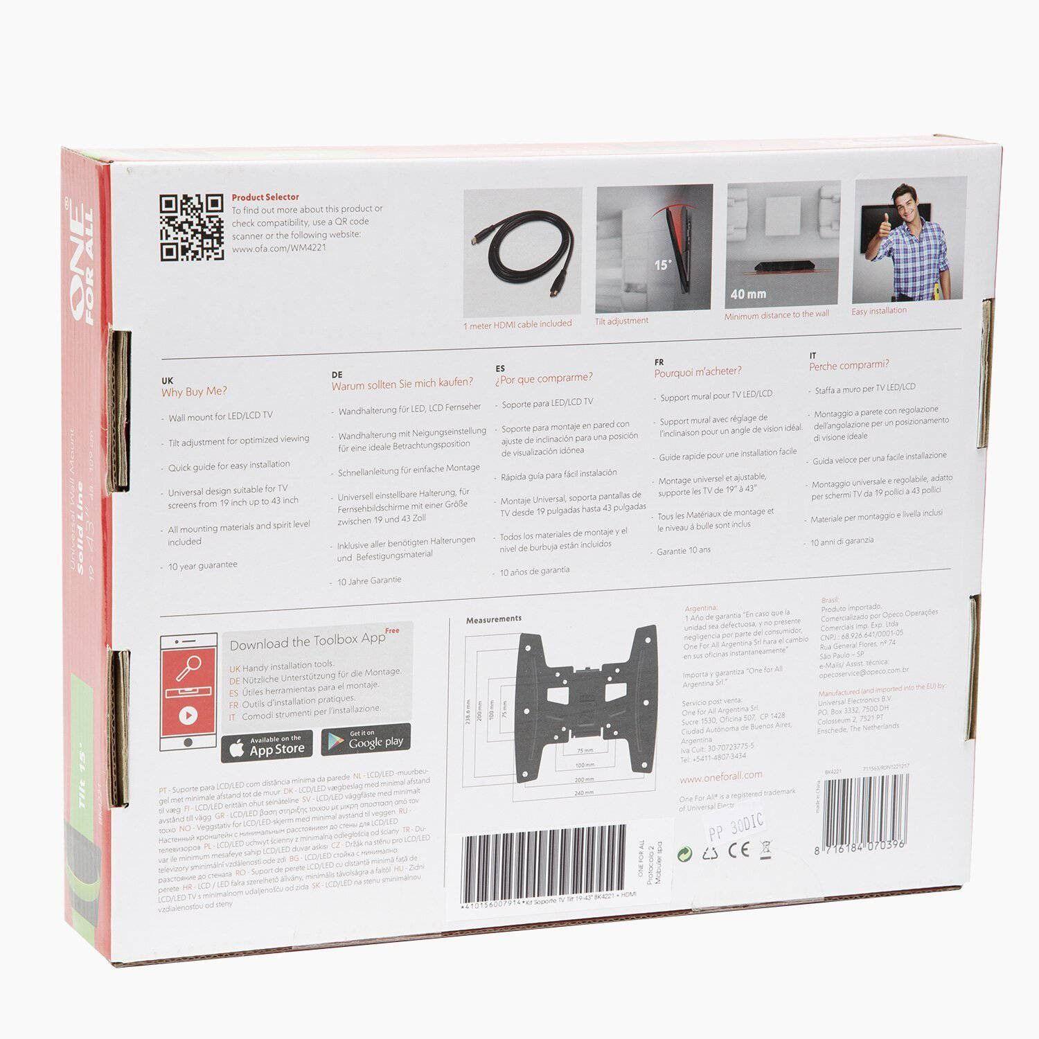 Soporte Tv Led Lcd One For All 19 a 43 con Inclinacion-2