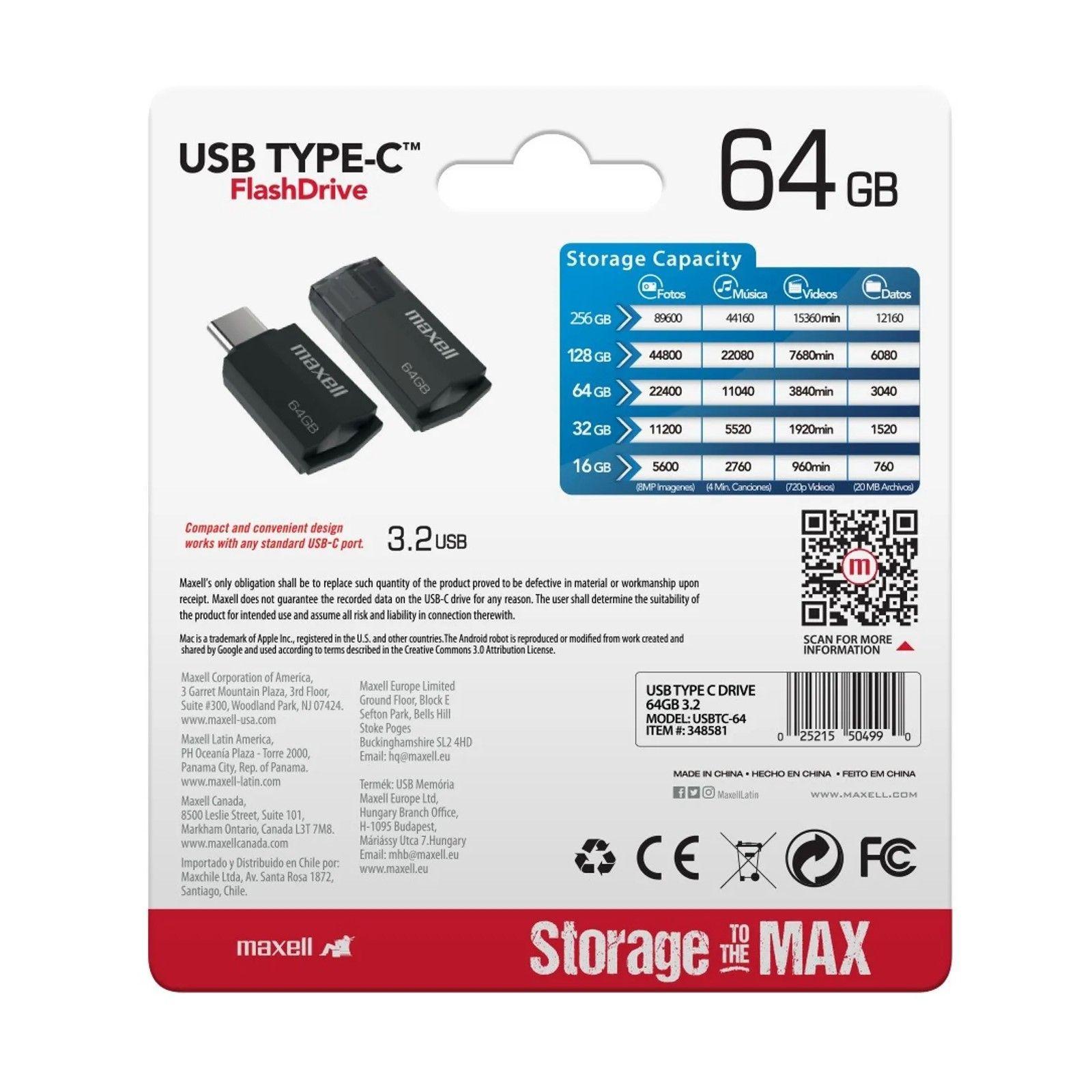 Pendrive Maxell USBTC Tipo C 64gb 3.2 Negro-2