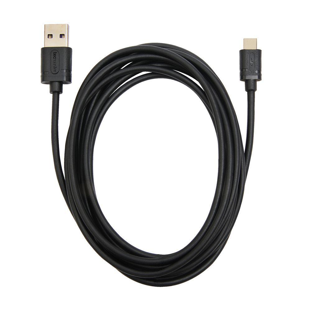 Cable Tipo C a USB 2.5mts 3a Tecmaster Negro-1
