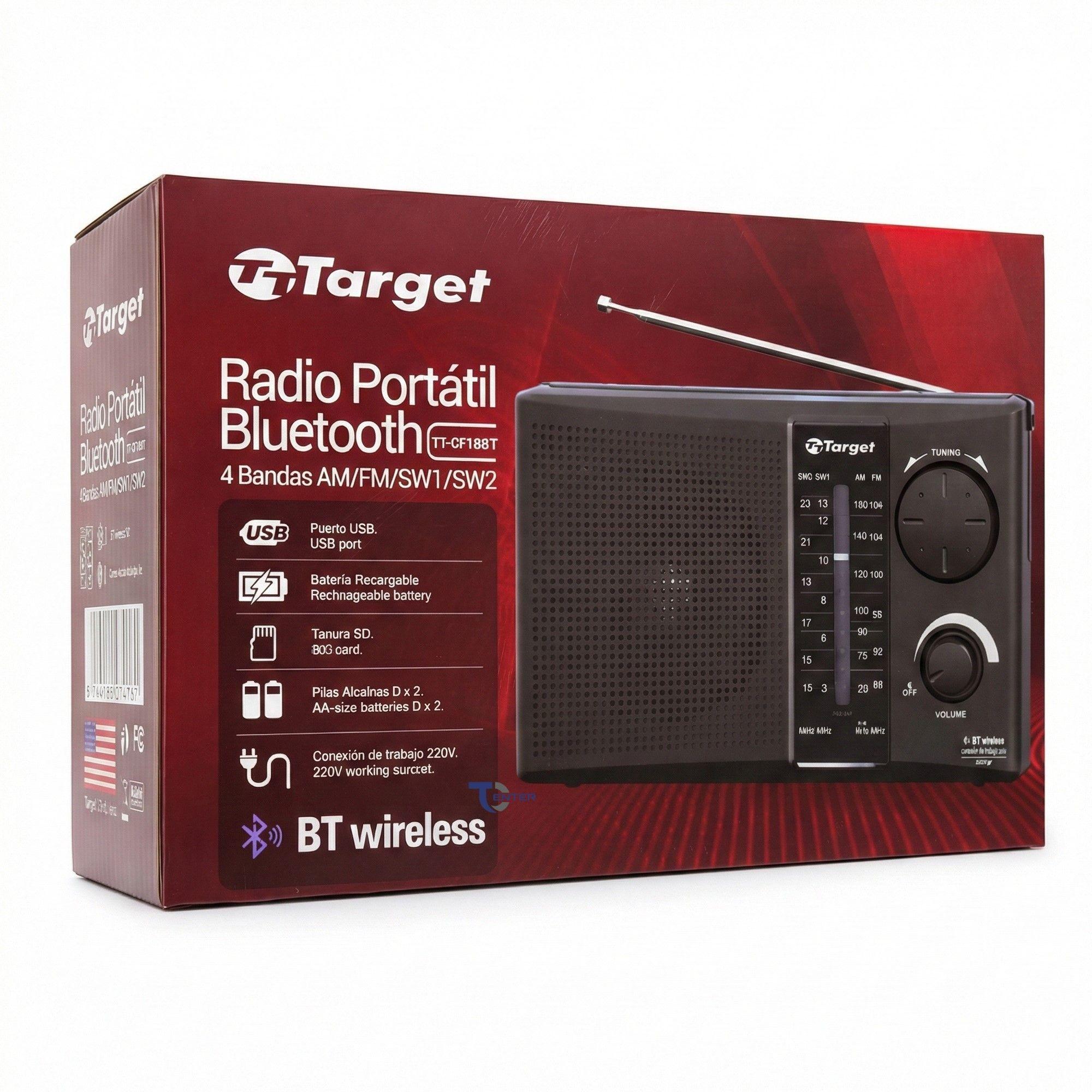 Radio Portátil BT Target TT-CF18BT 4 Bandas USB SD Recargable-4