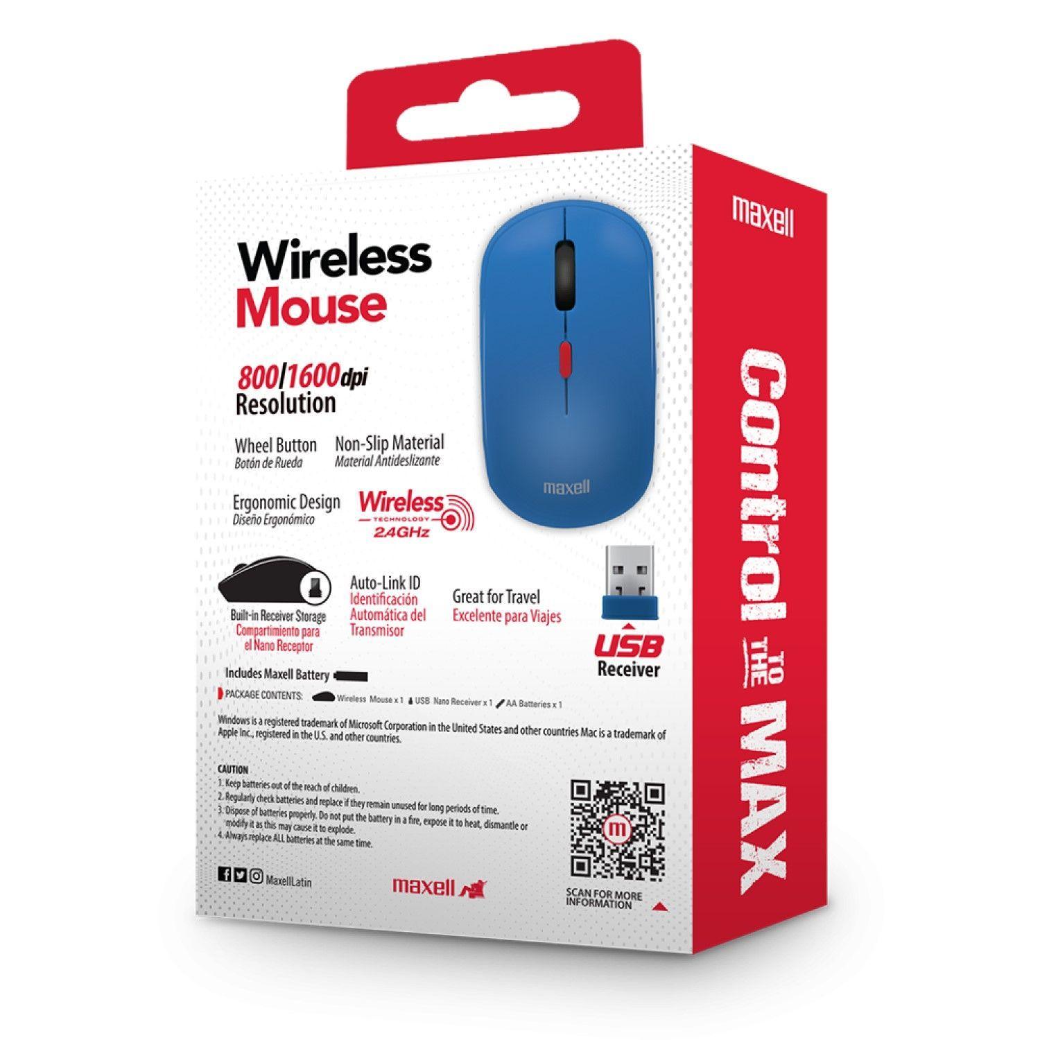 Mouse Inalámbrico Ergonómico 1600 DPI MOWL-100 Maxell Azul-3