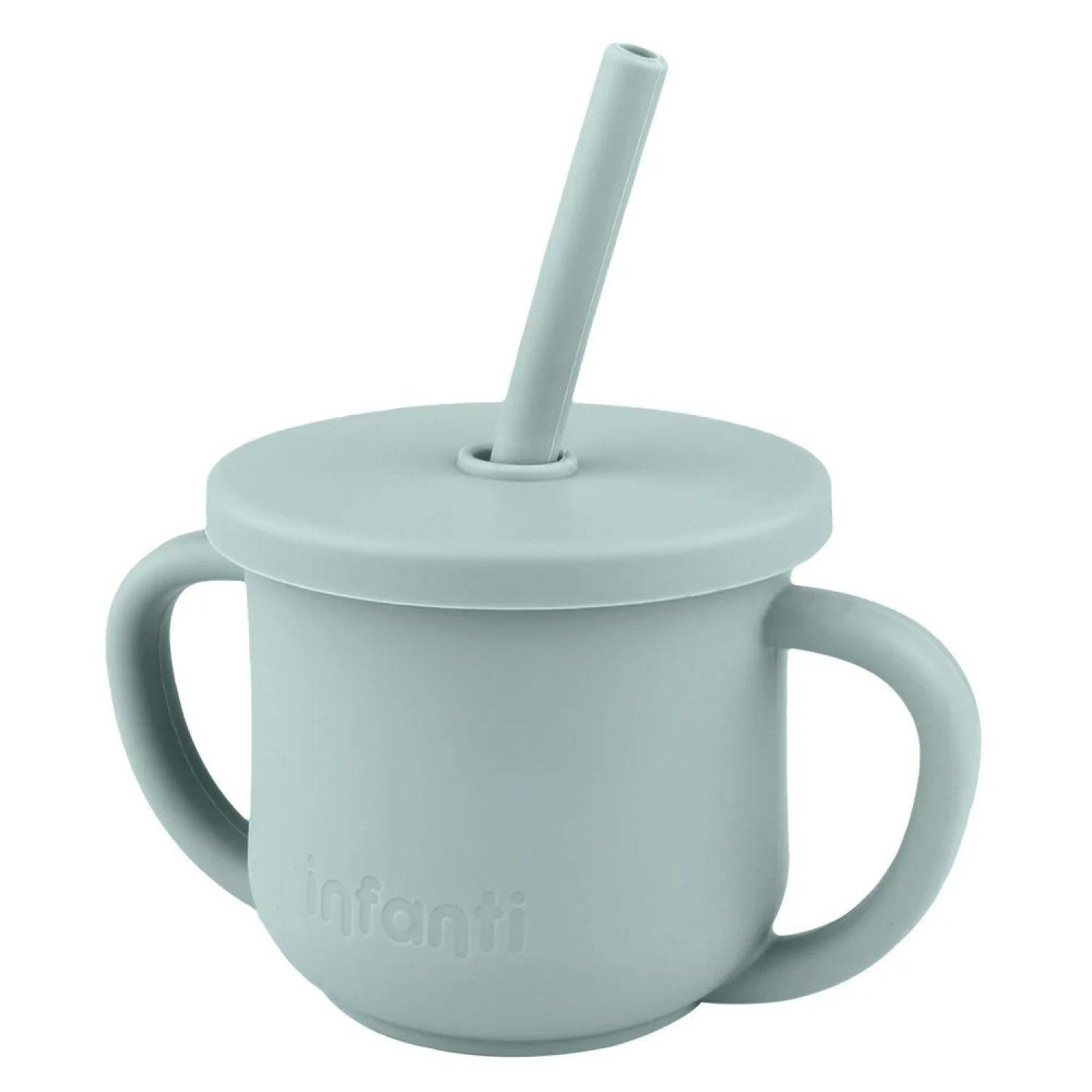 Vaso Silicona 2 en 1 con asas y bombilla 225ml Infanti Gris-4