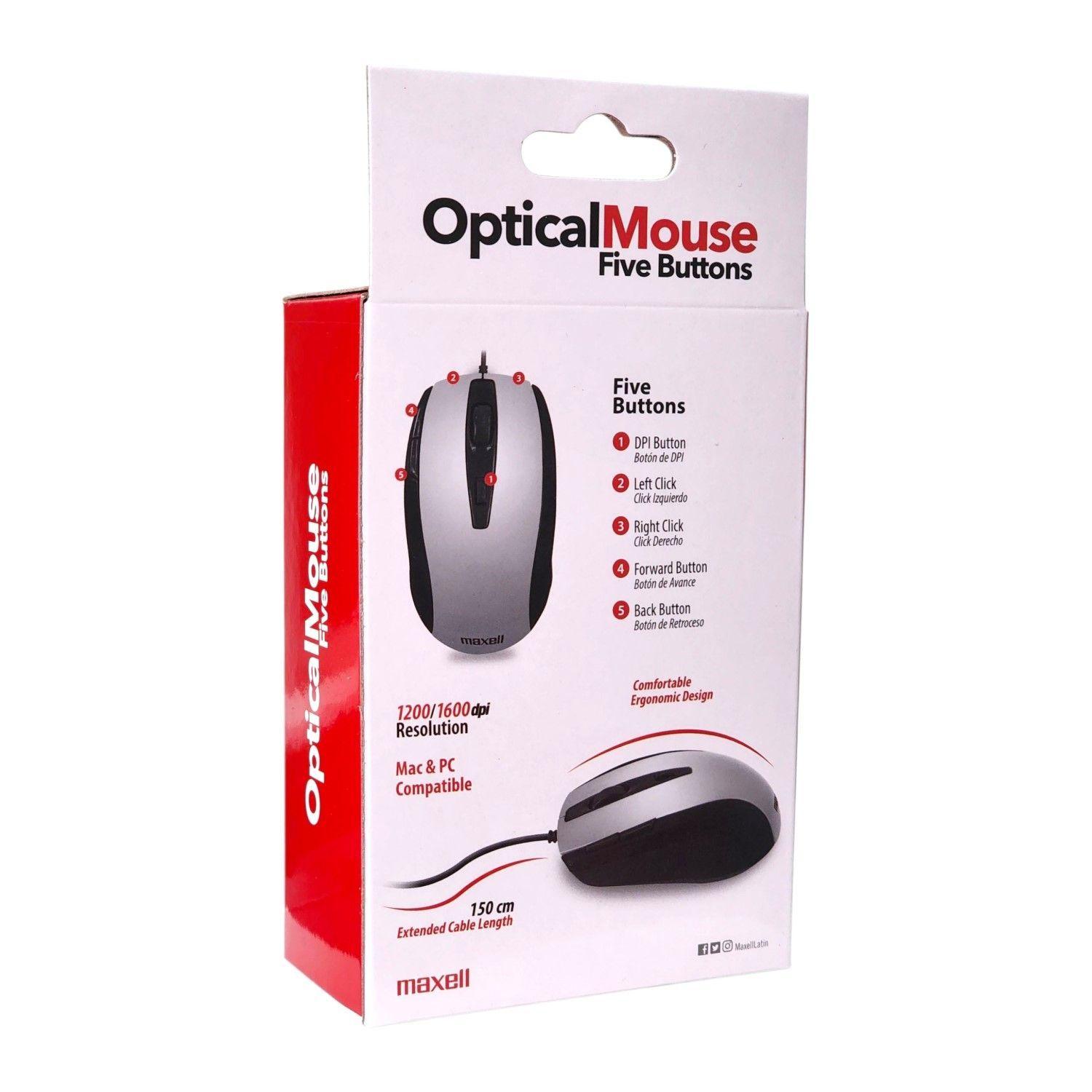 Mouse Óptico 5 Botones Con Cable USB MOWR-105 Maxell Silver-3