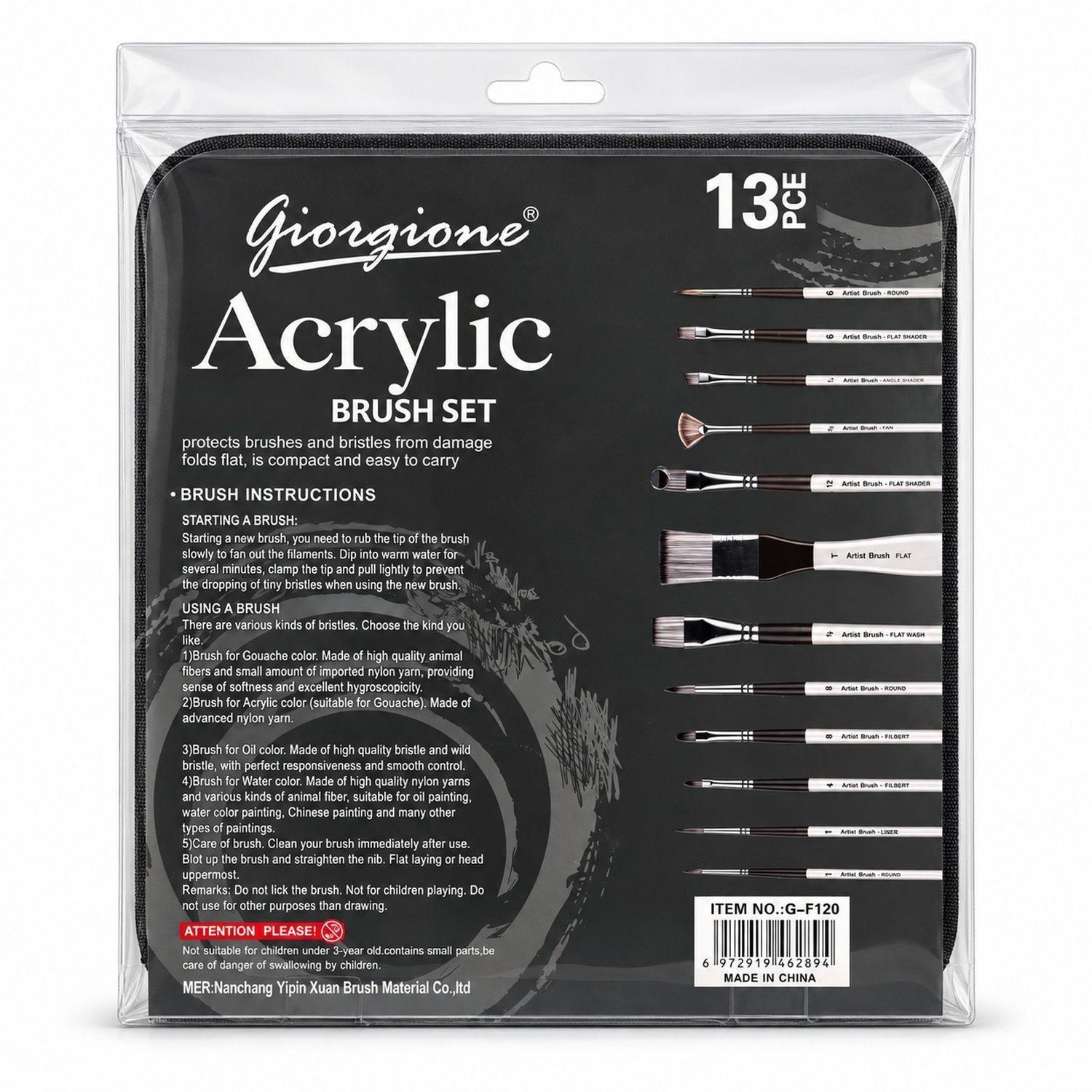 Set 12 Pinceles Nylon Giorgione G-F120 Acrílico y Acuarela-1