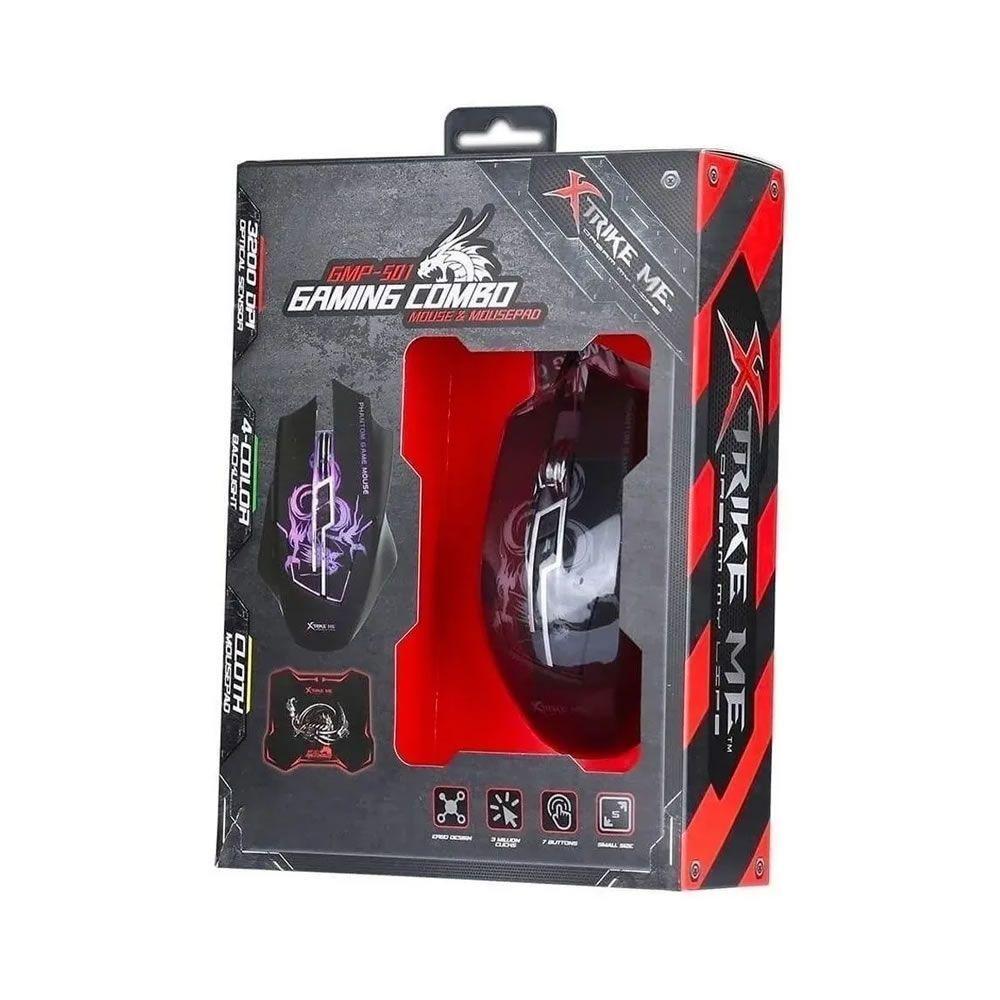 Kit Gamer Mouse Pad Optico 3200dpi Xtrike Me-3