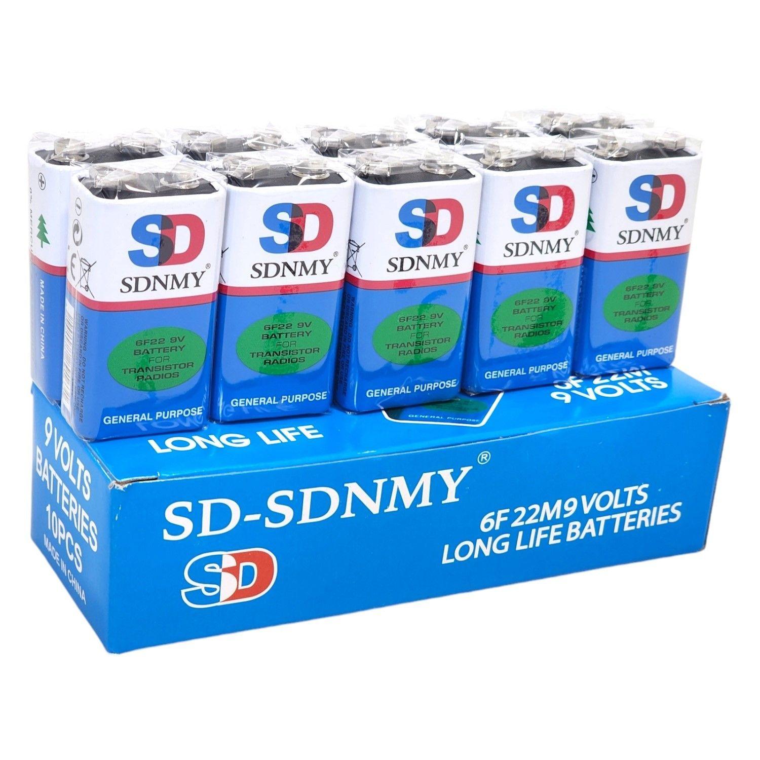 Pack de 10 Baterías 9V SD-SDNMY Long Life 6F22-3