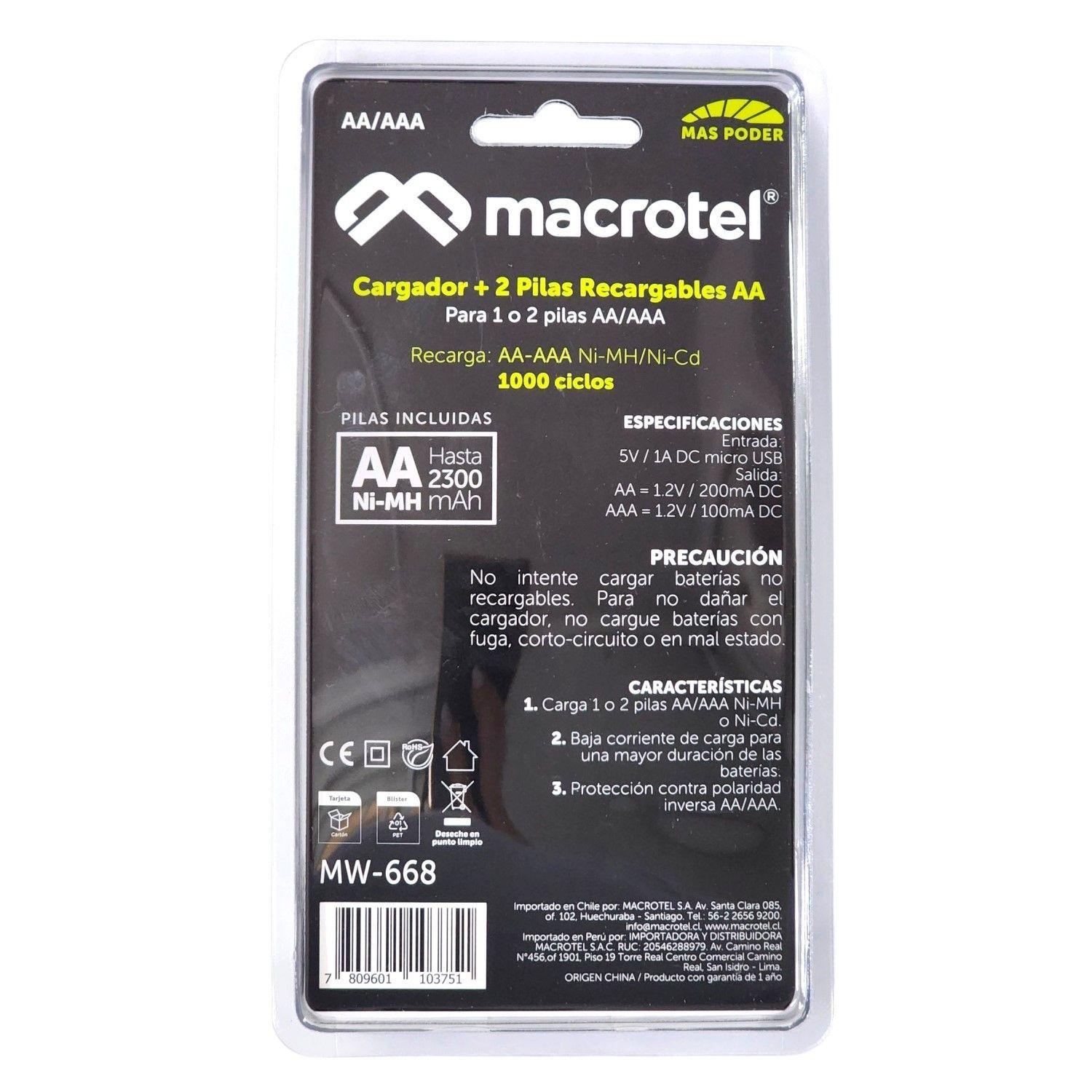 Cargador + 2 pilas AA Micro-USB 2300mha Macrotel-5