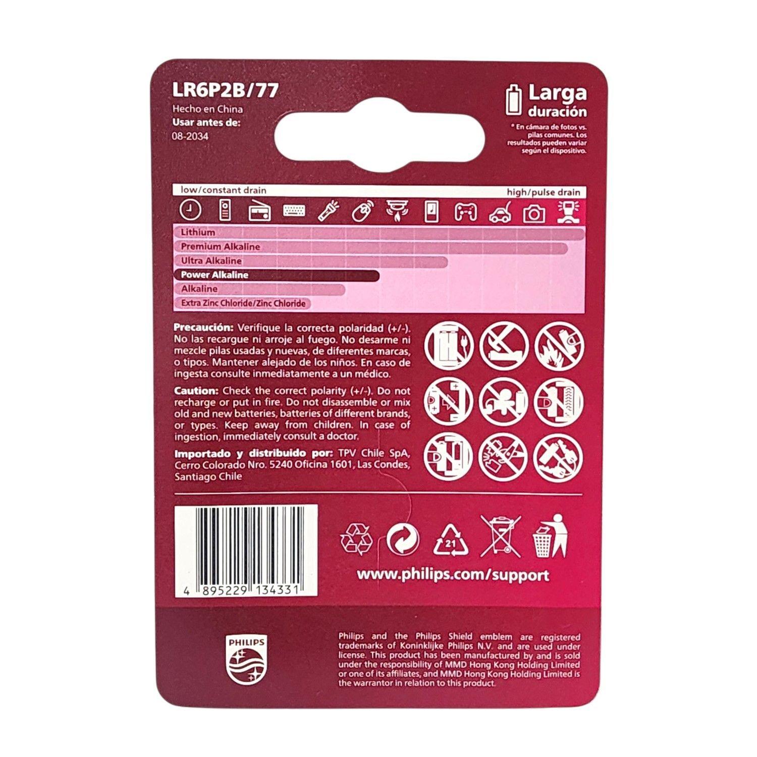 Pack 2 Pilas AA Alcalinas LR6P2B Philips-6