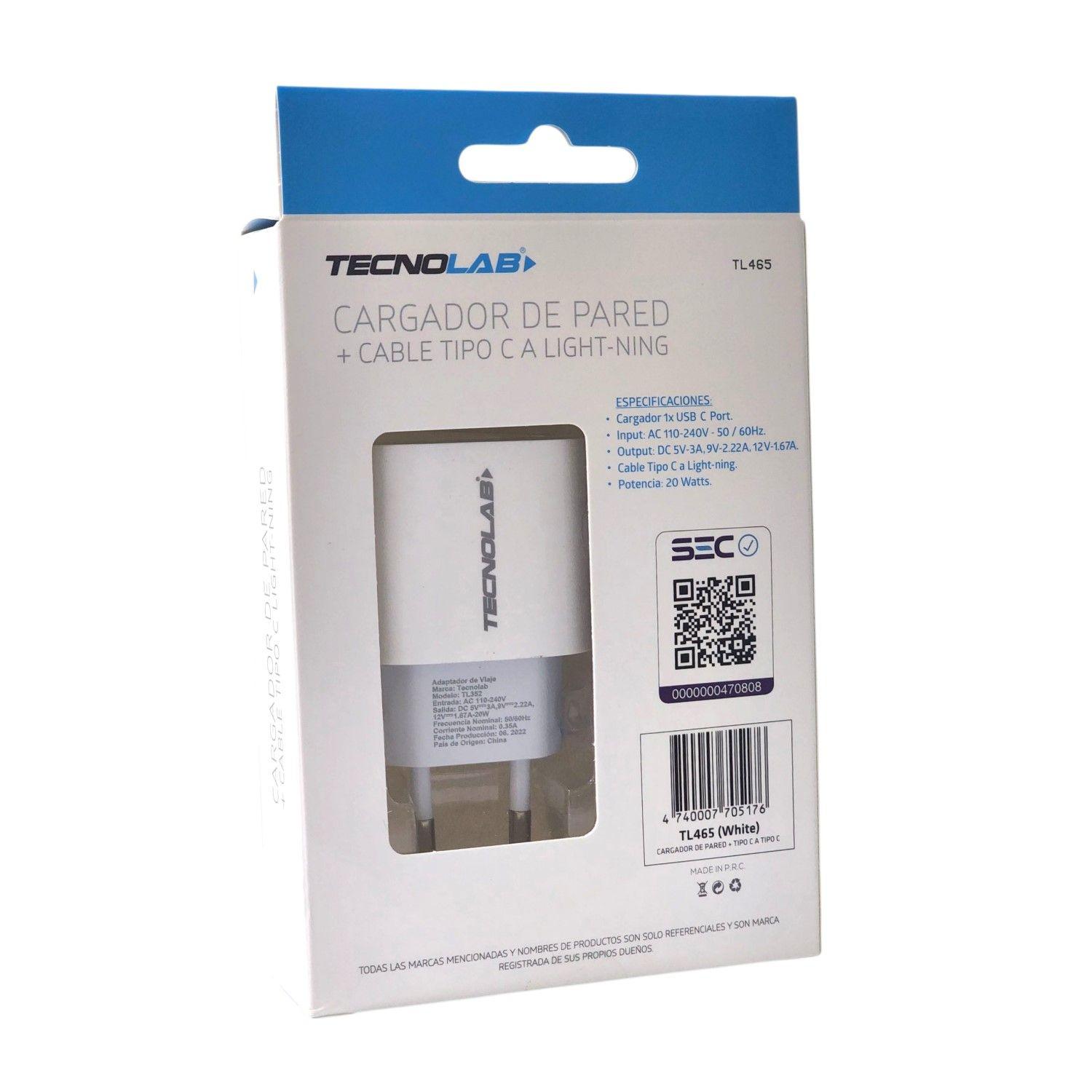 Cargador de Pared 20W + Cable USB-C a LTNG TL465 Tecnolab-2