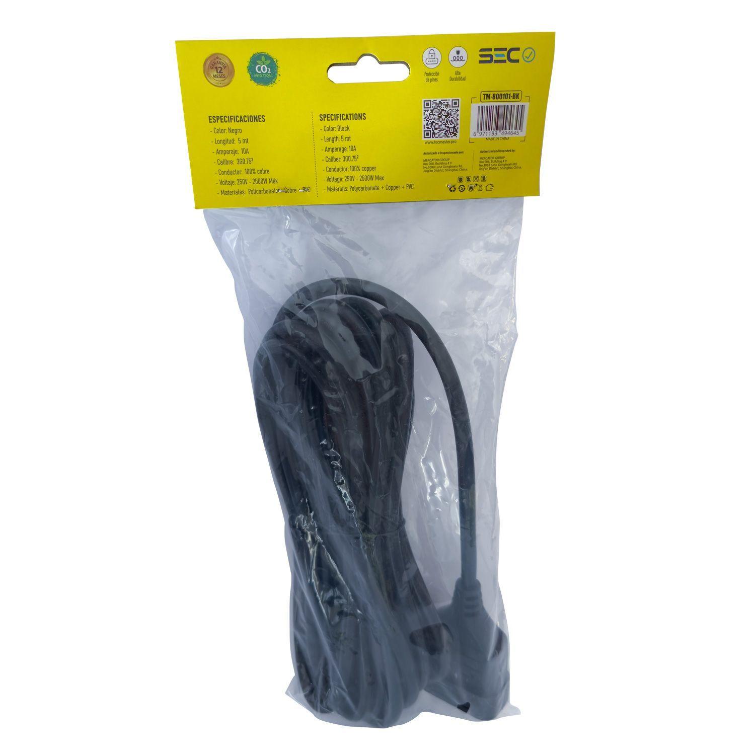 Cable Eléctrico Extensor De 5 Metros TM-800101-bk Tecmaster-3