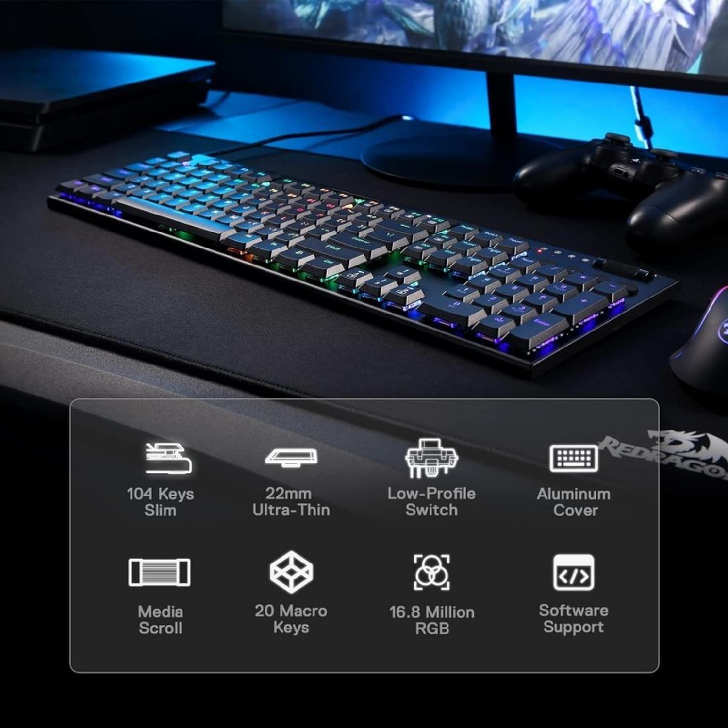 Redragon Teclado mecánico K619 Horus RGB con cable-2