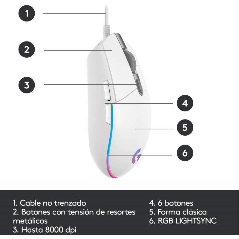 Mouse Logitech G203 RGB - BLANCO-2