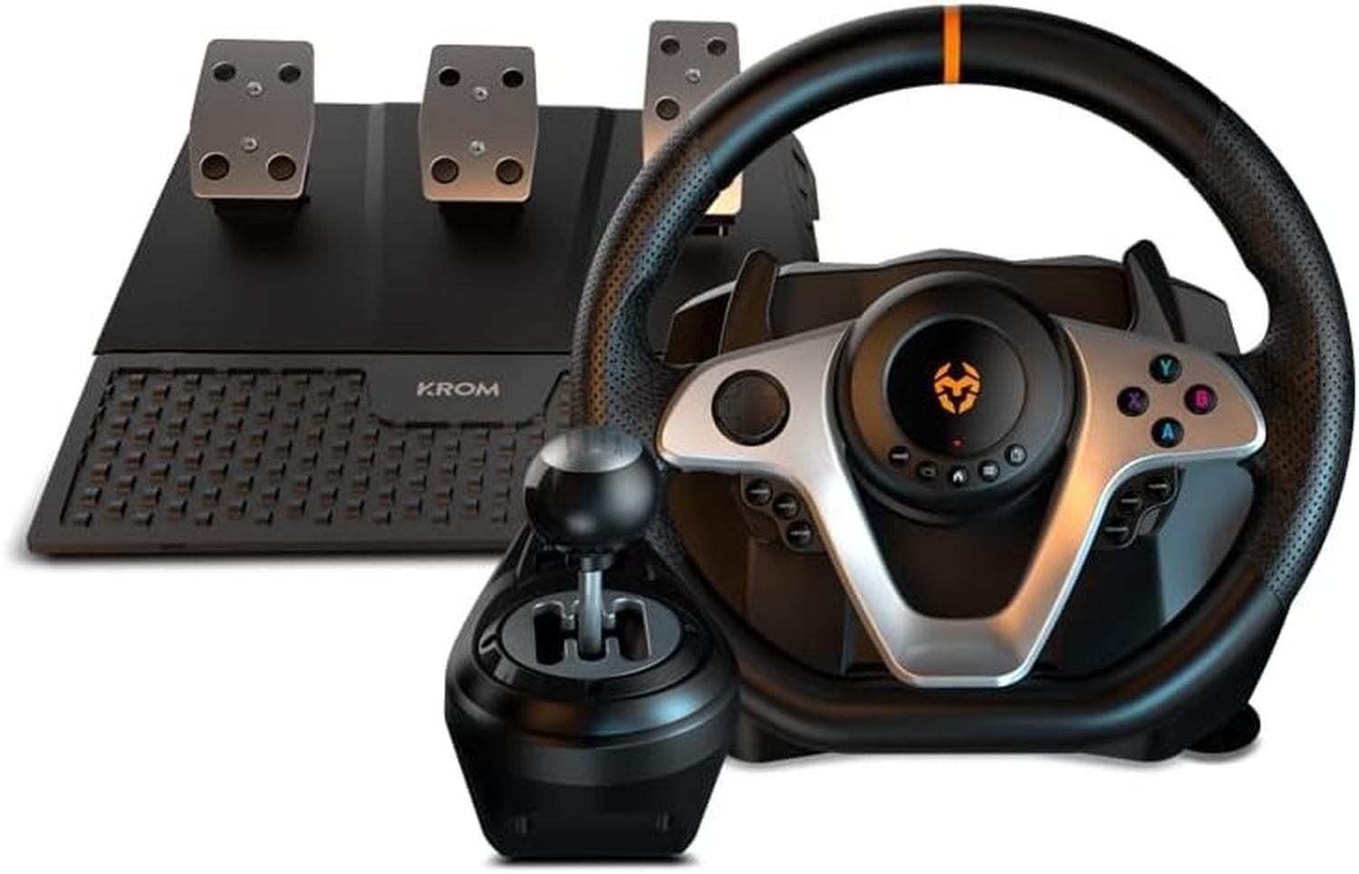Volante Krom K-WHEEL PRO - volante, pedales y palanca (PC, PS3, PS4, XBOX ONE & SWITCH)-0