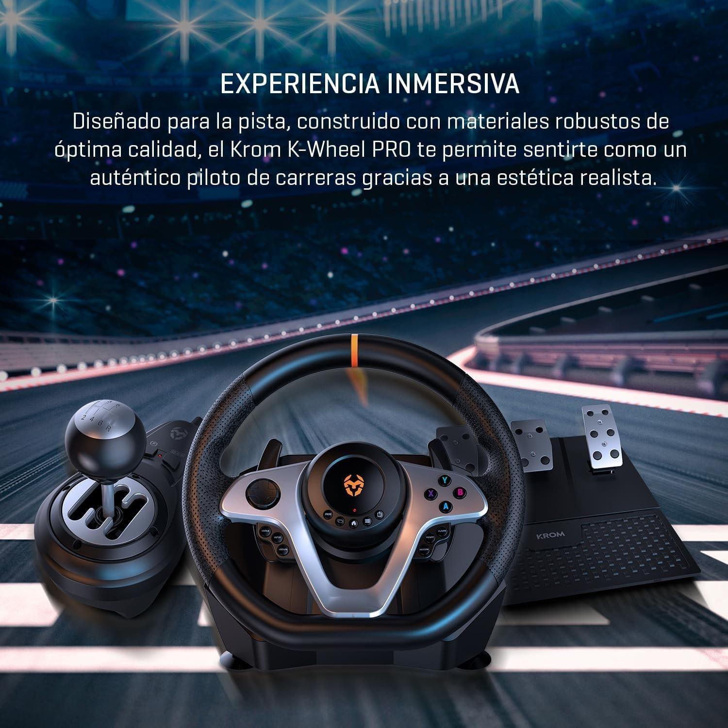 Volante Krom K-WHEEL PRO - volante, pedales y palanca (PC, PS3, PS4, XBOX ONE & SWITCH)-1