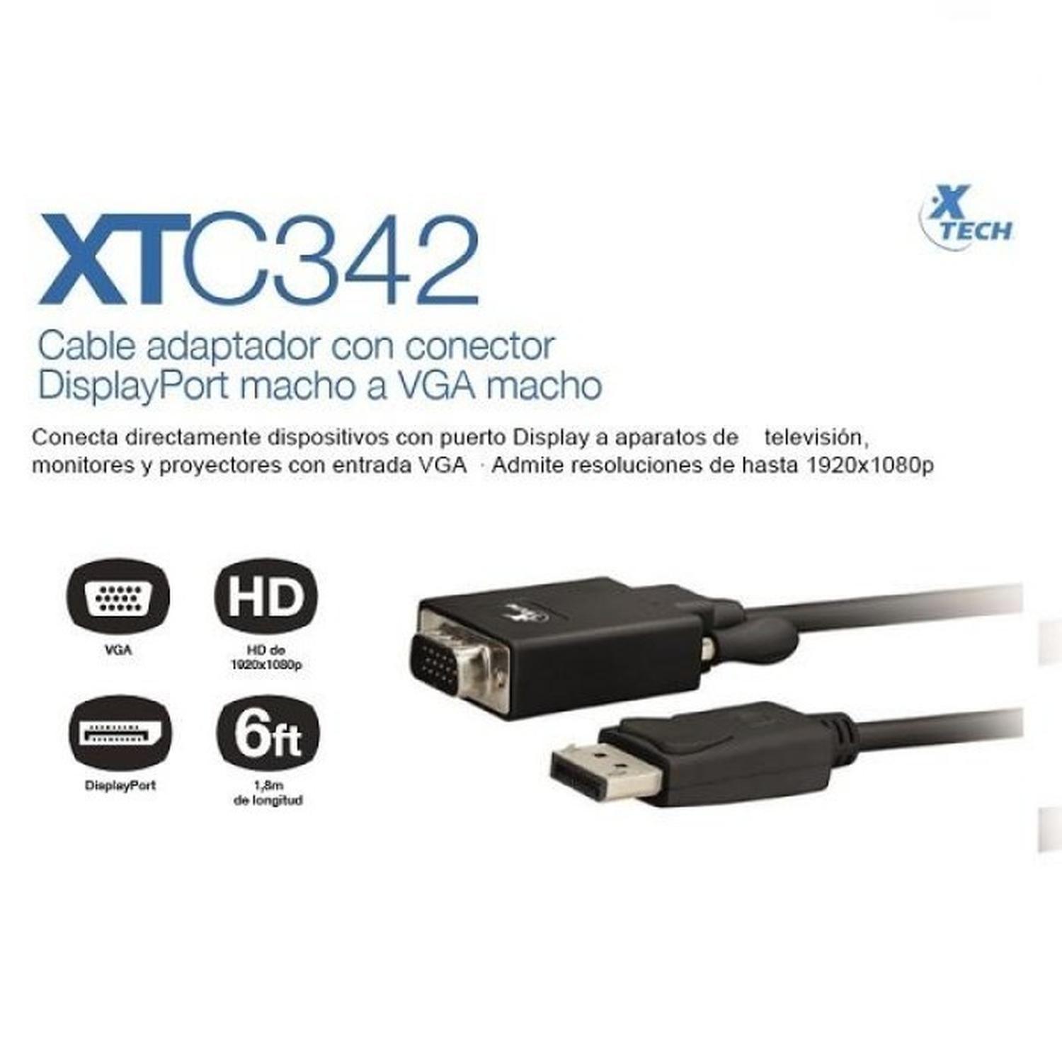 XTECH CABLE ADAPTADOR DE DiSPLAY PORT MACHO A VGA MACHO 1.8M-0