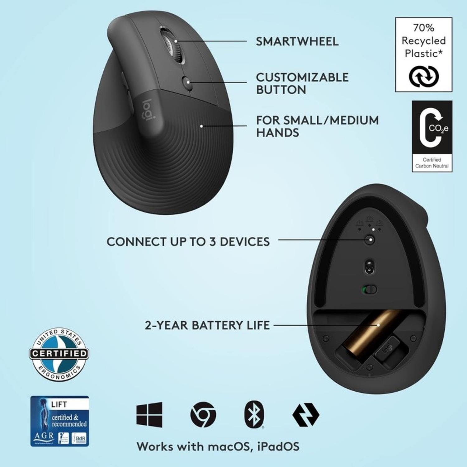 Logitech Lift Vertical Ergonomico Wireless-3