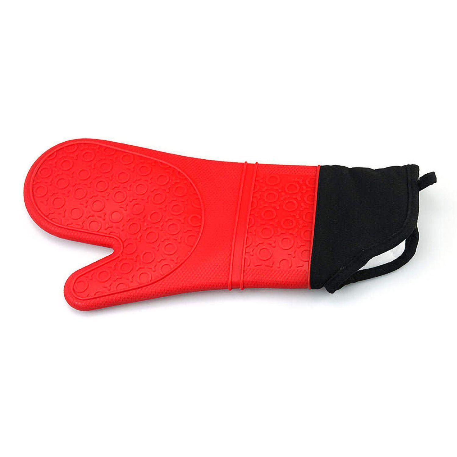 Par Guantes Cocina Silicona Horno Ollas Antideslizante Rojo-3
