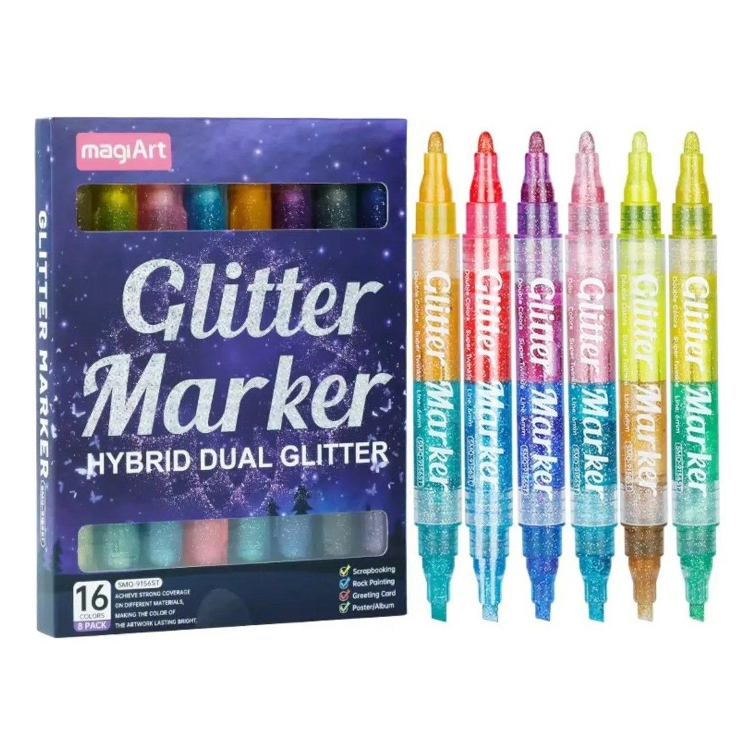 Set 8 Marcadores De Gel Con Glitter Neón  Doble Punta-0