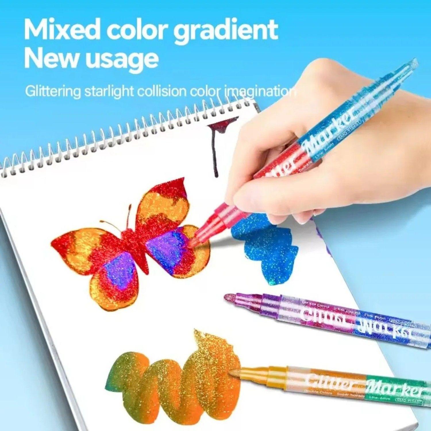Set 8 Marcadores De Gel Con Glitter Neón  Doble Punta-2