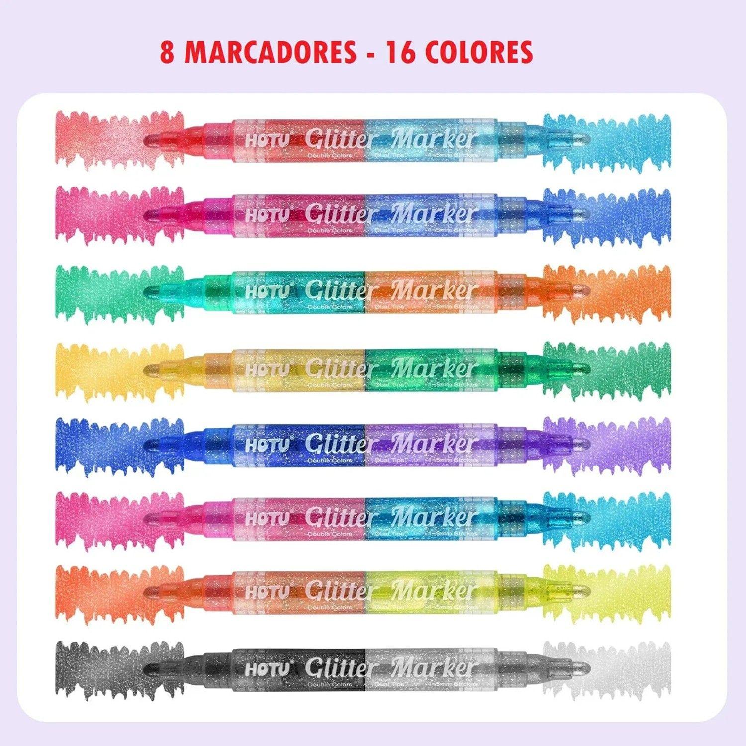 Set 8 Marcadores De Gel Con Glitter Neón  Doble Punta-5