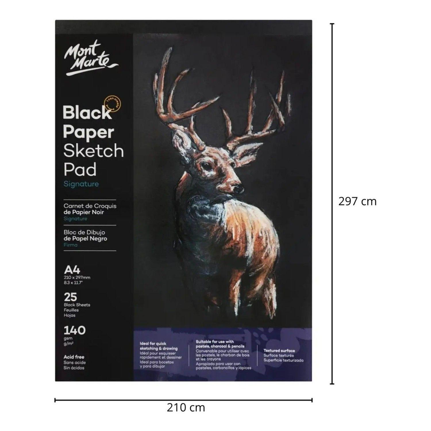 Block Dibujo Papel Negro A4 Oficio 25 Hojas 140g  Mont Marte-3