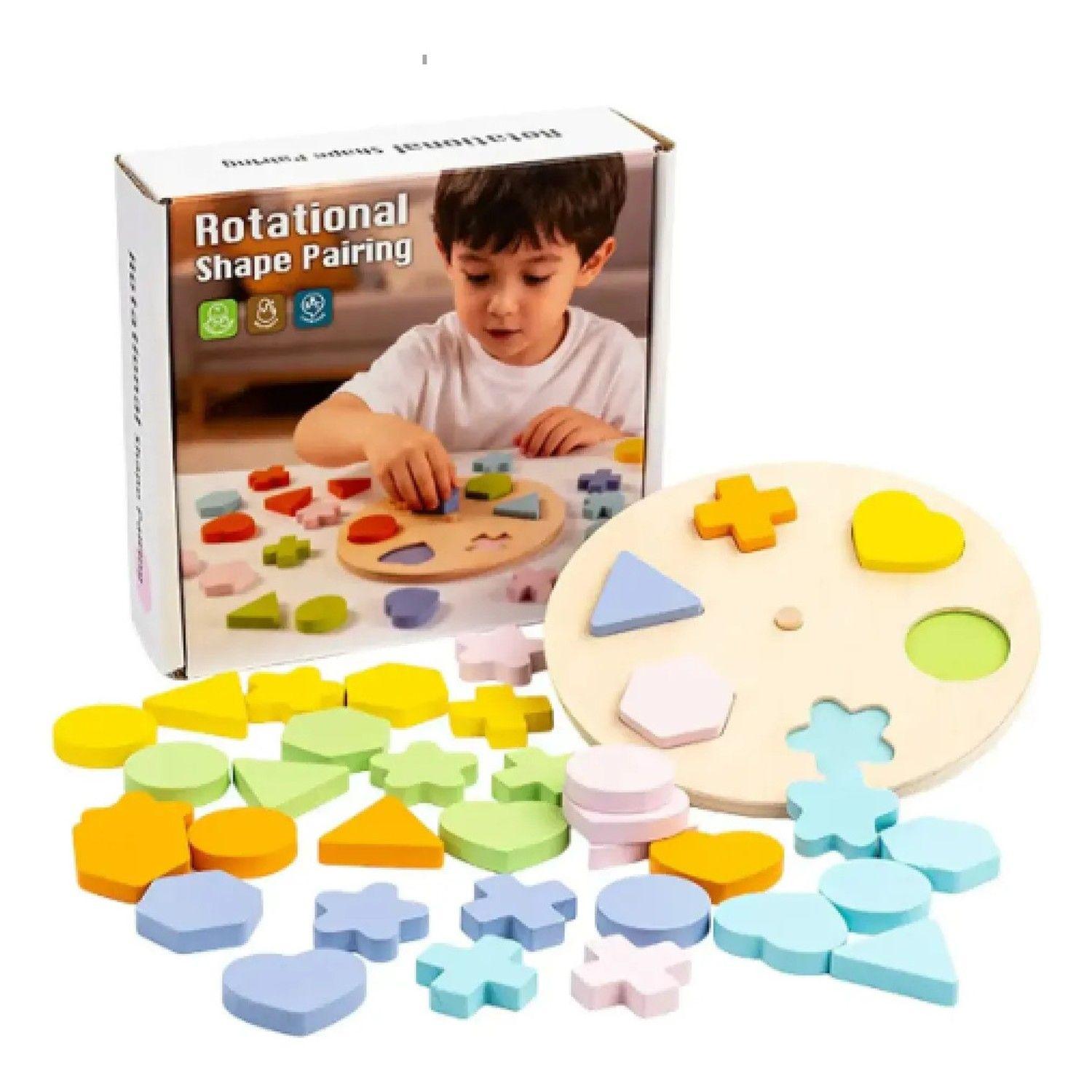 Puzzle Encaje Giratorio 36 Figuras Colores Madera Montessori-0