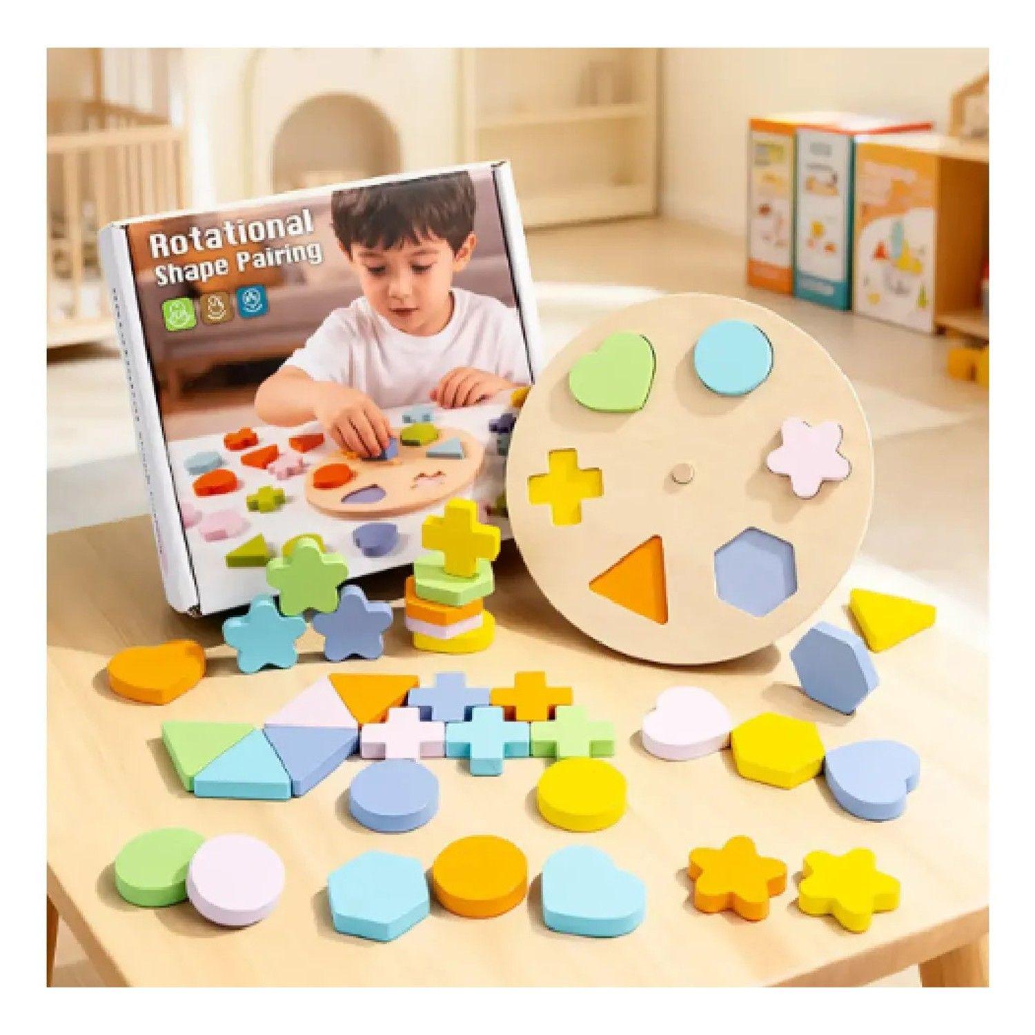 Puzzle Encaje Giratorio 36 Figuras Colores Madera Montessori-3