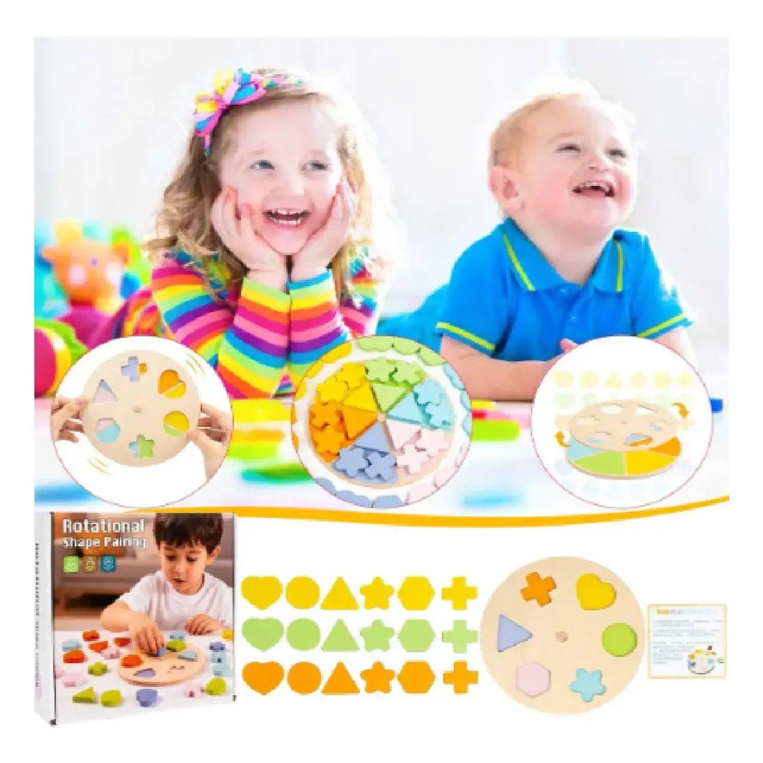 Puzzle Encaje Giratorio 36 Figuras Colores Madera Montessori-4