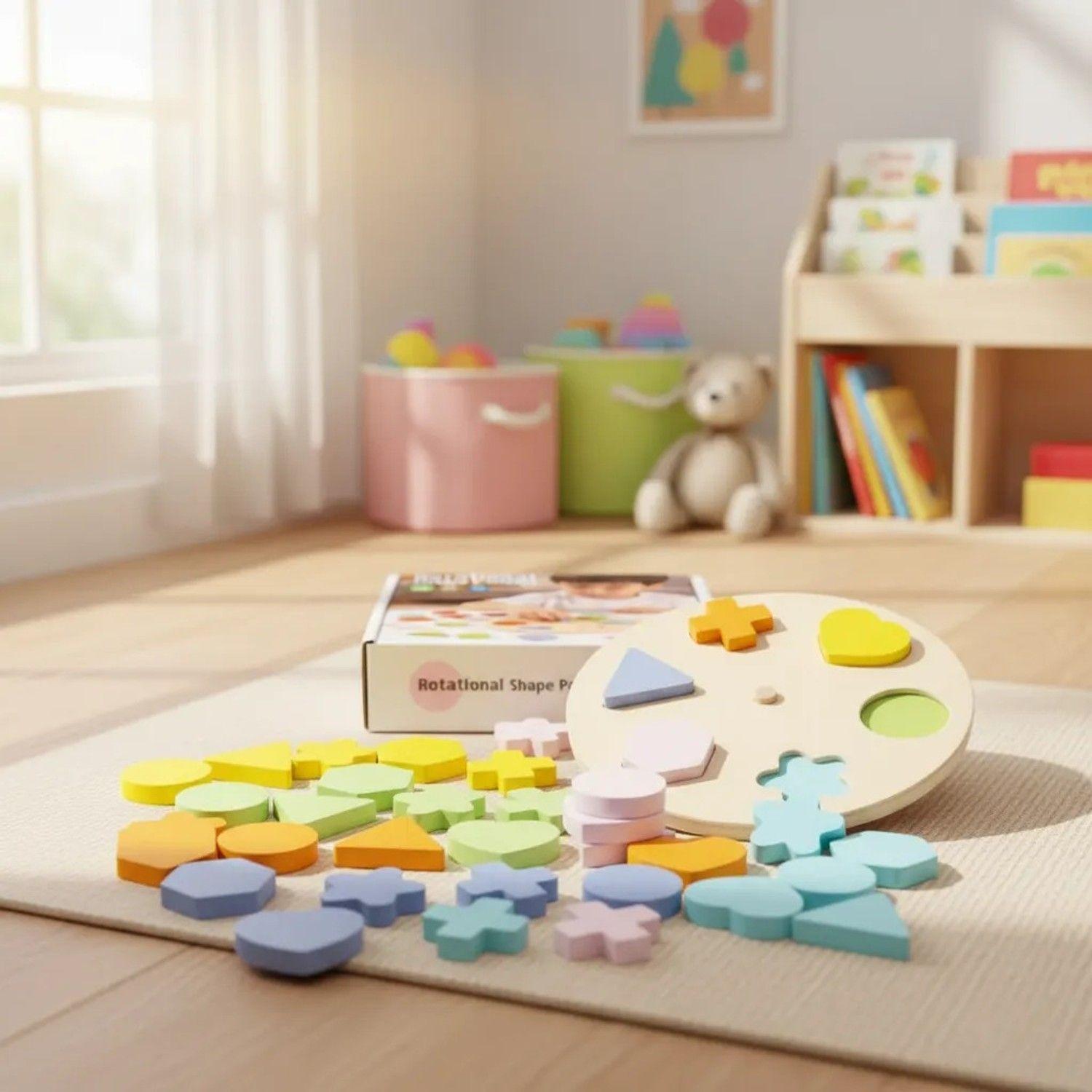 Puzzle Encaje Giratorio 36 Figuras Colores Madera Montessori-7