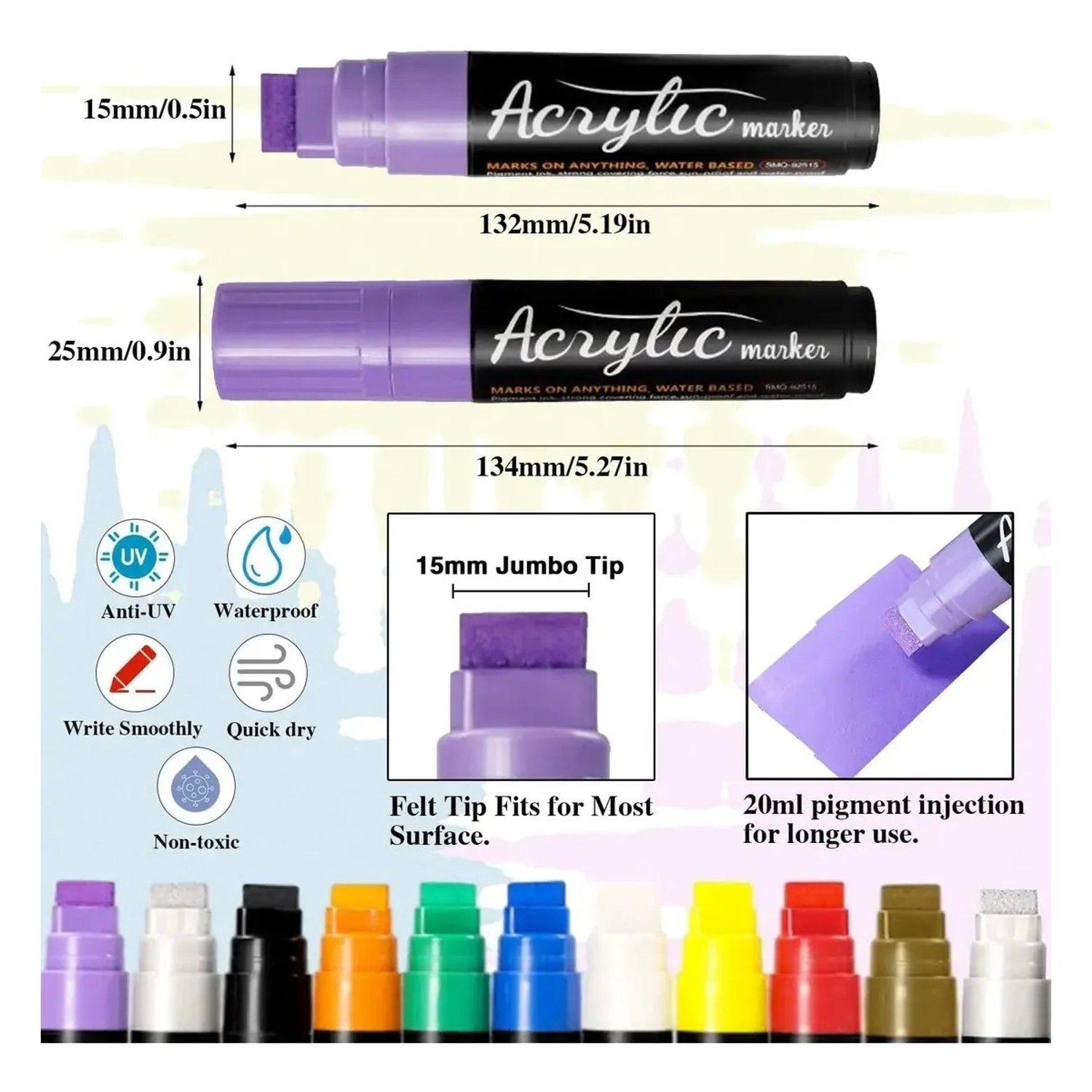 Marcadores De Pintura Acrílica Jumbo 15mm  Set 10 Colores-5