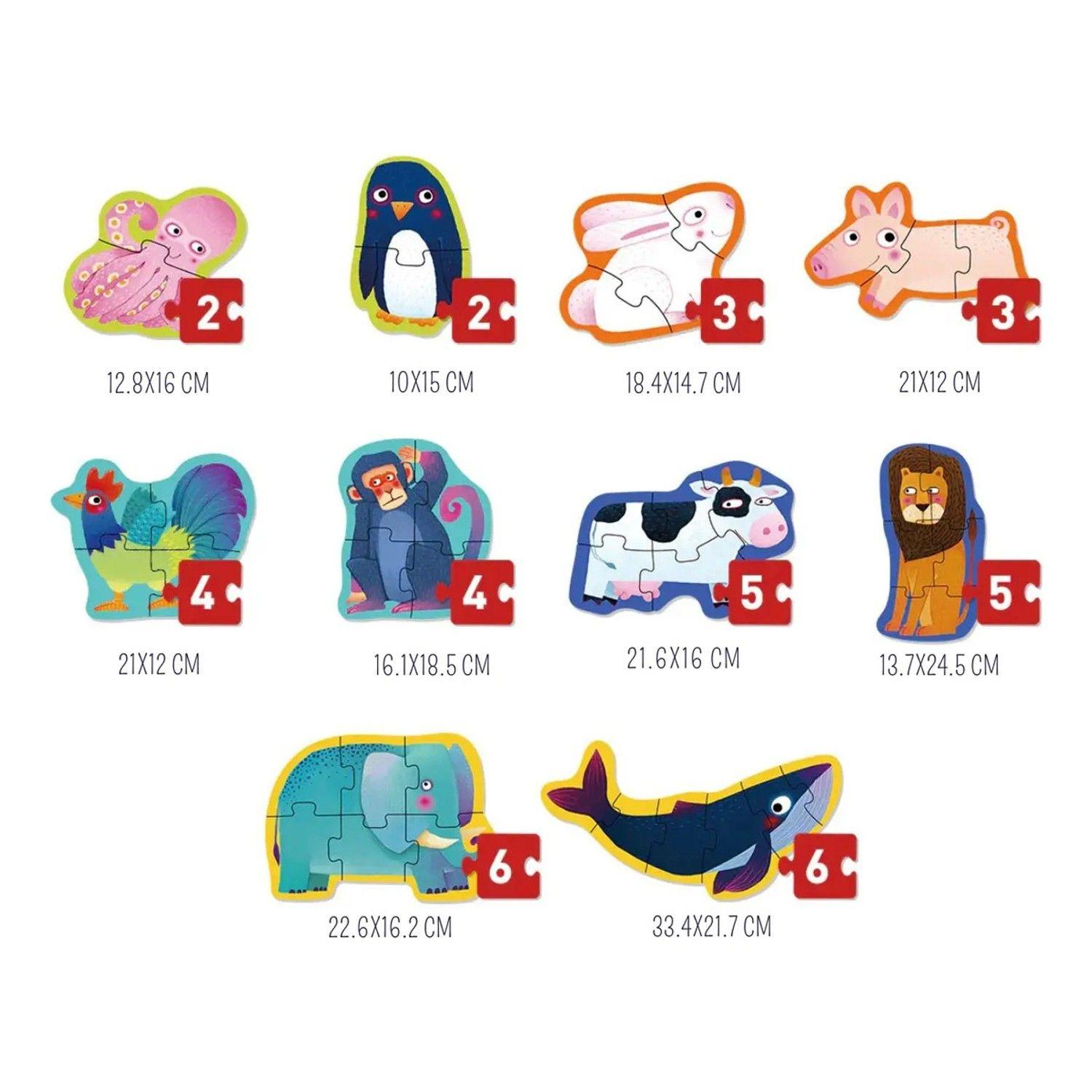 Puzzle Progresivo 10 En 1 Animales 40 Piezas Nivel 1 Mideer-1