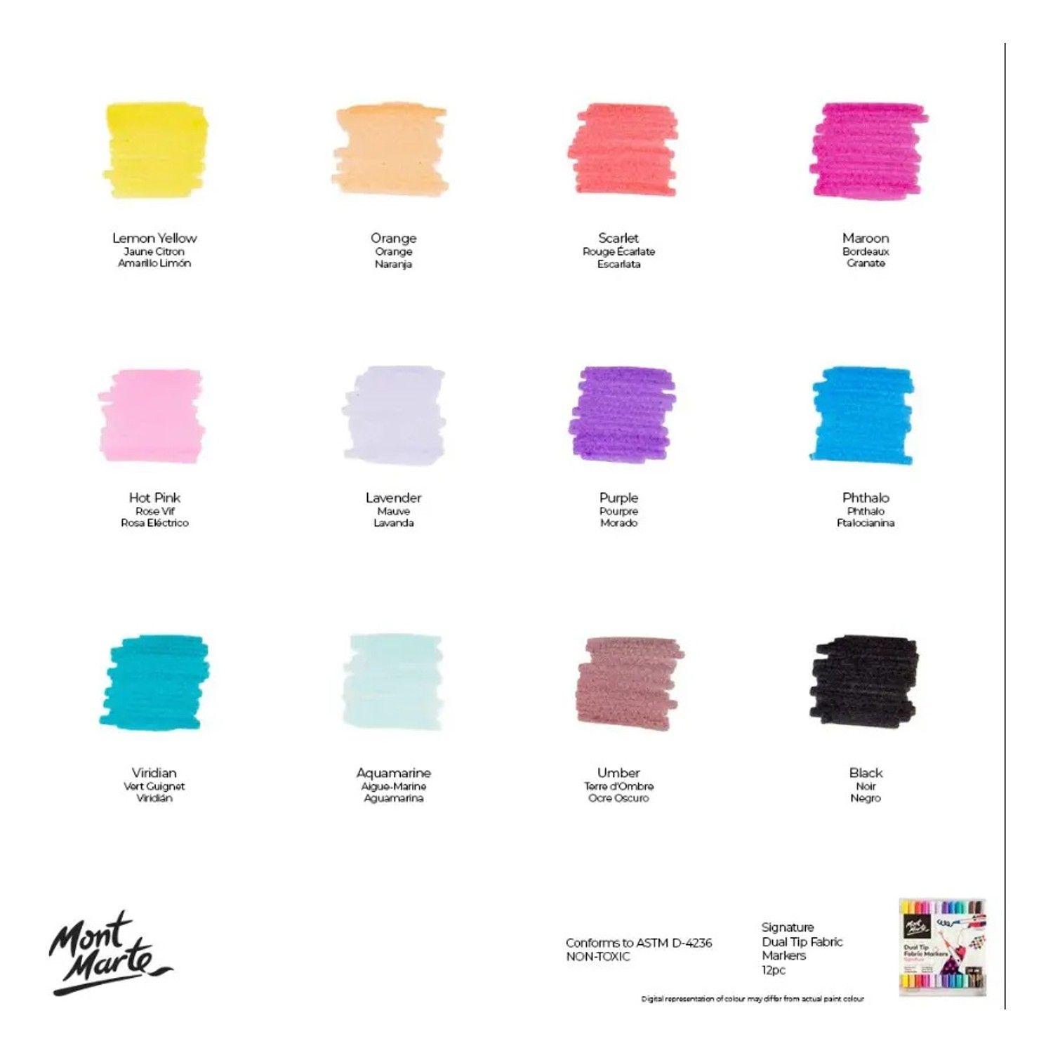12 Rotuladores Textil Doble Punta Mont Marte-1