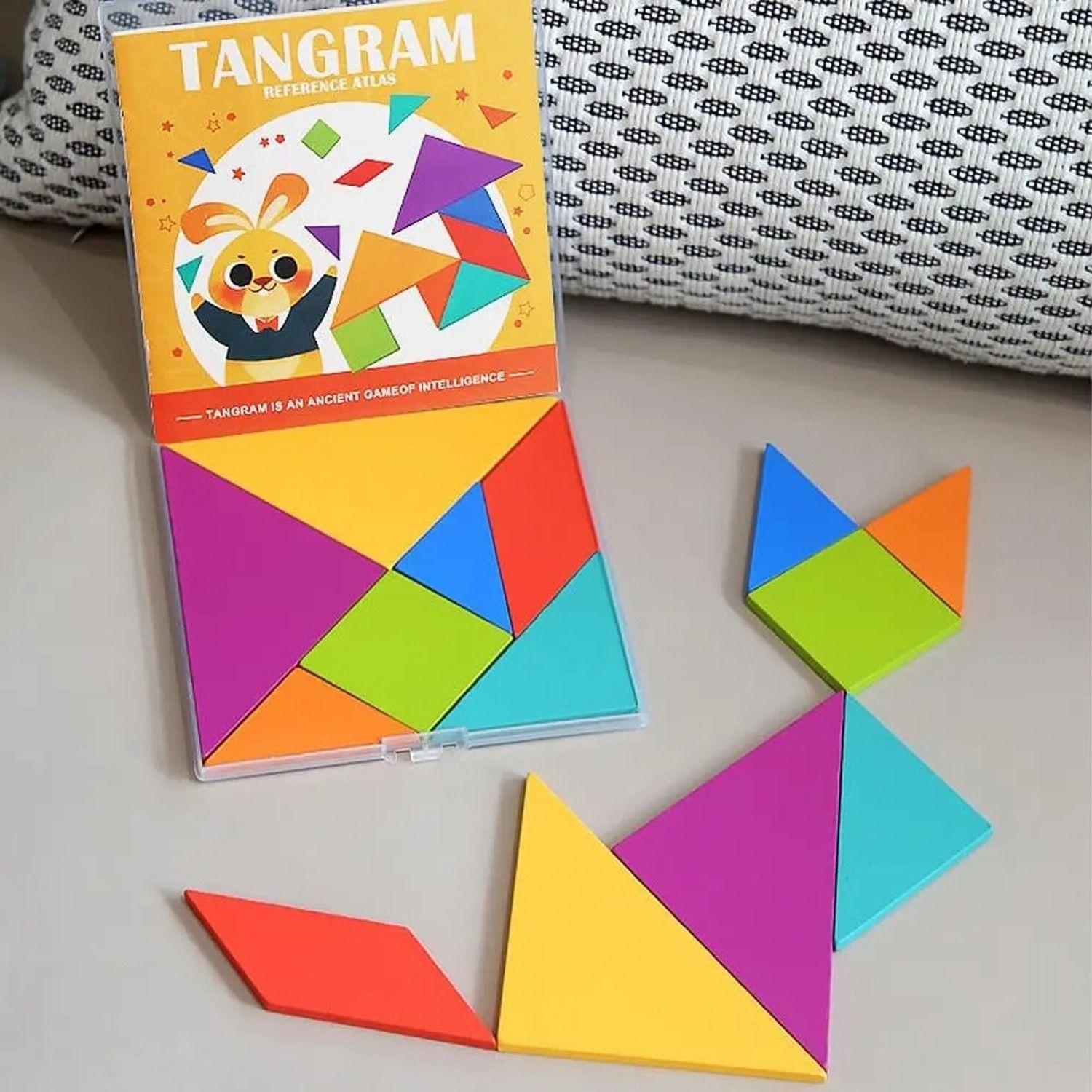 Puzzle Tangram Portátil De Madera-1