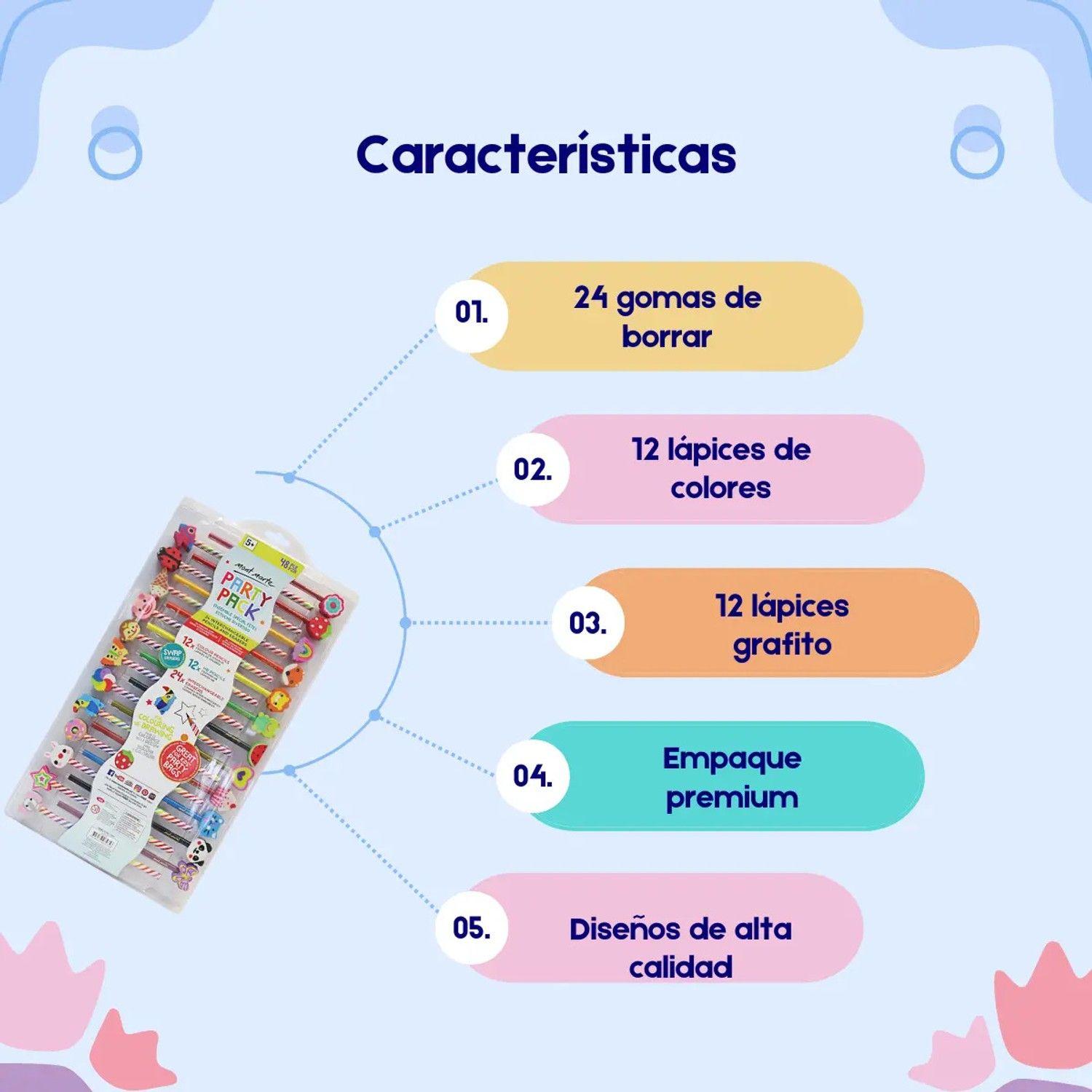 Juego 24 Lápices Y Gomas De Borrar - Sorpresa Cumpleaños-7