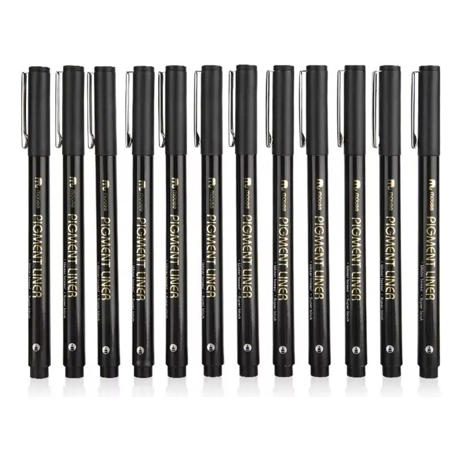 Set  12 Lálpices Tiralineas Distintas Puntas Mobee Negros-2
