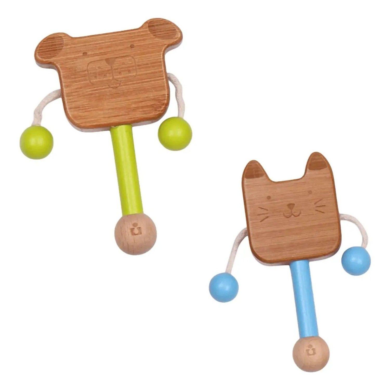 Sonajeros De Madera Para Niños 2 Pcs Animalitos De Bambu-0