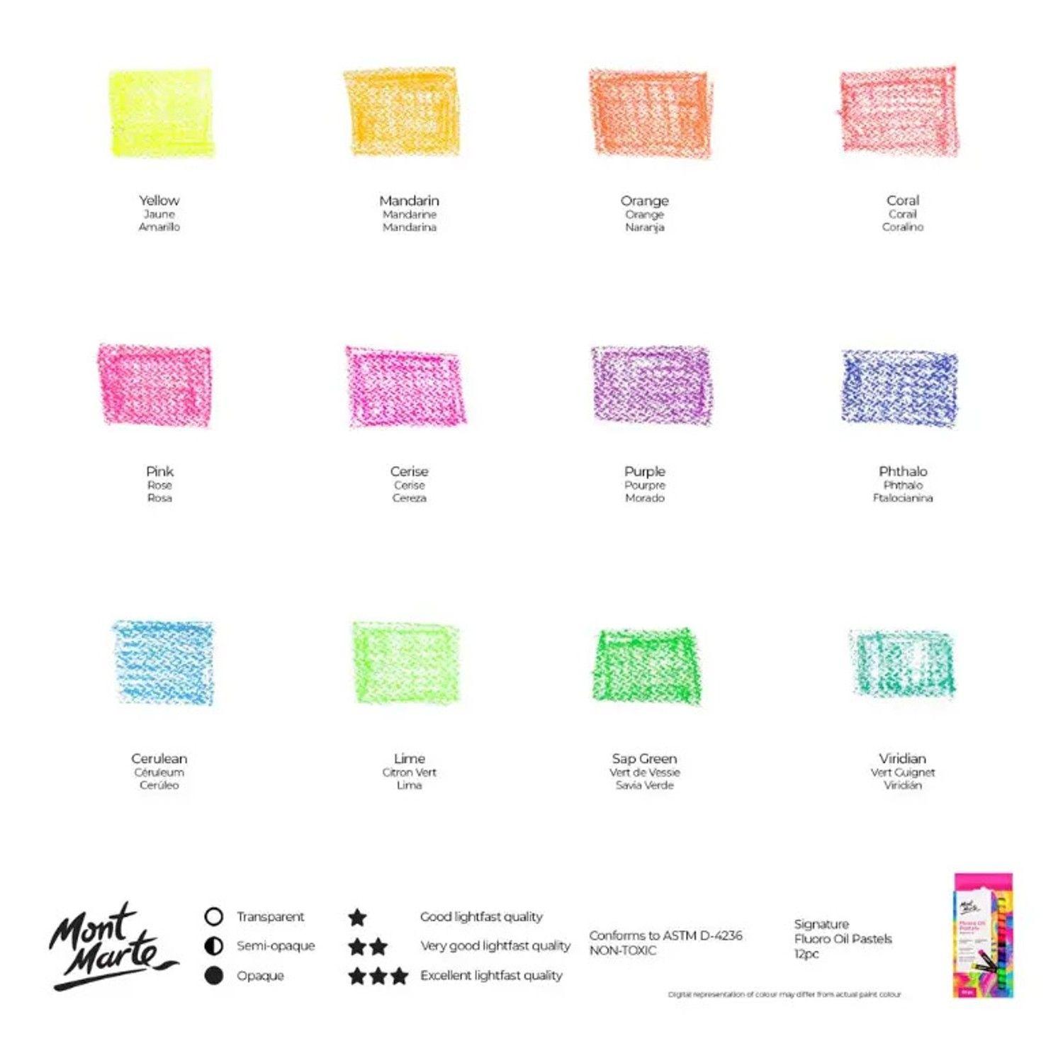 Pasteles Óleo 12 Colores Fluor Mont Marte-7