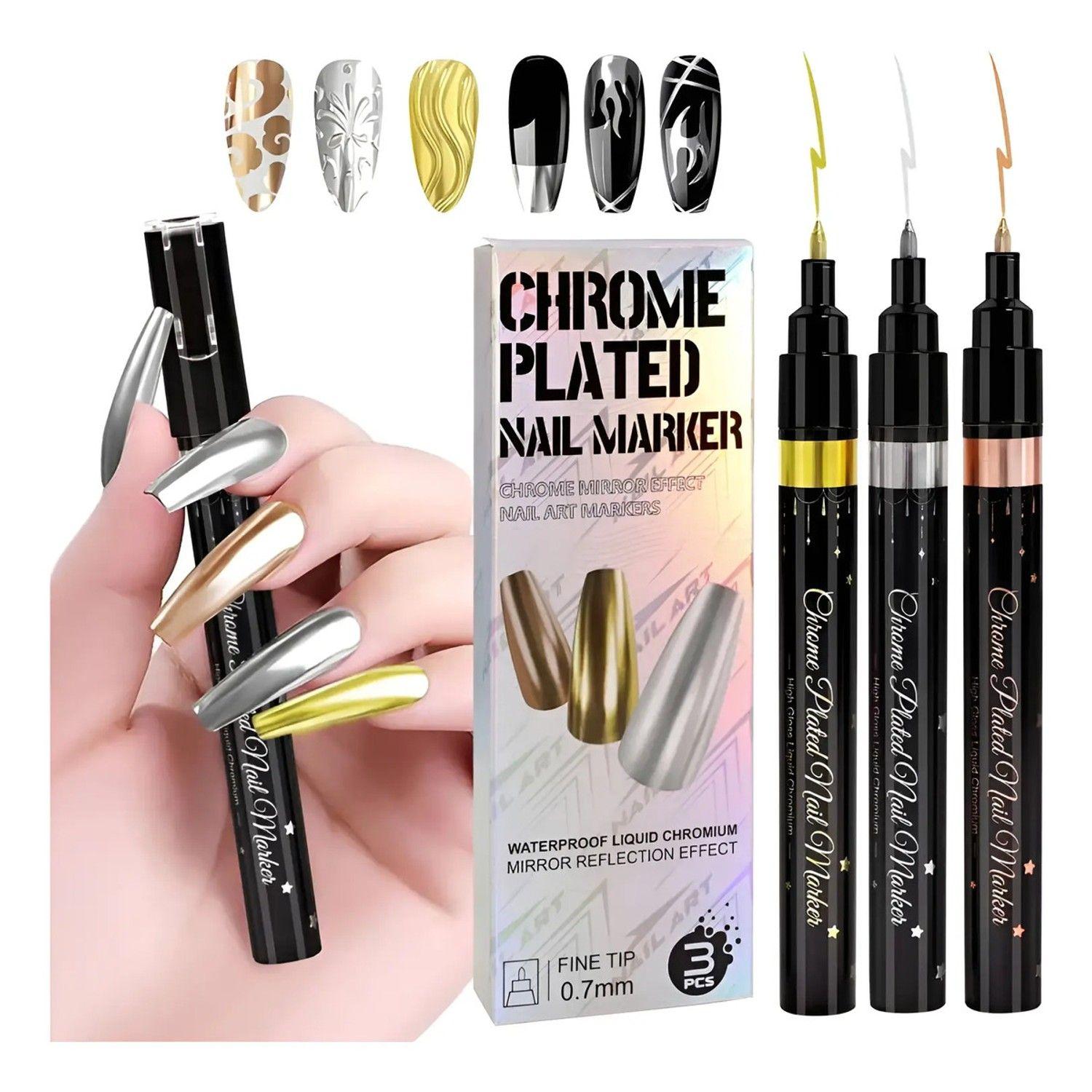Pack 3 Lápices Acrílicos Metálicos Para Manicure Uñas-0