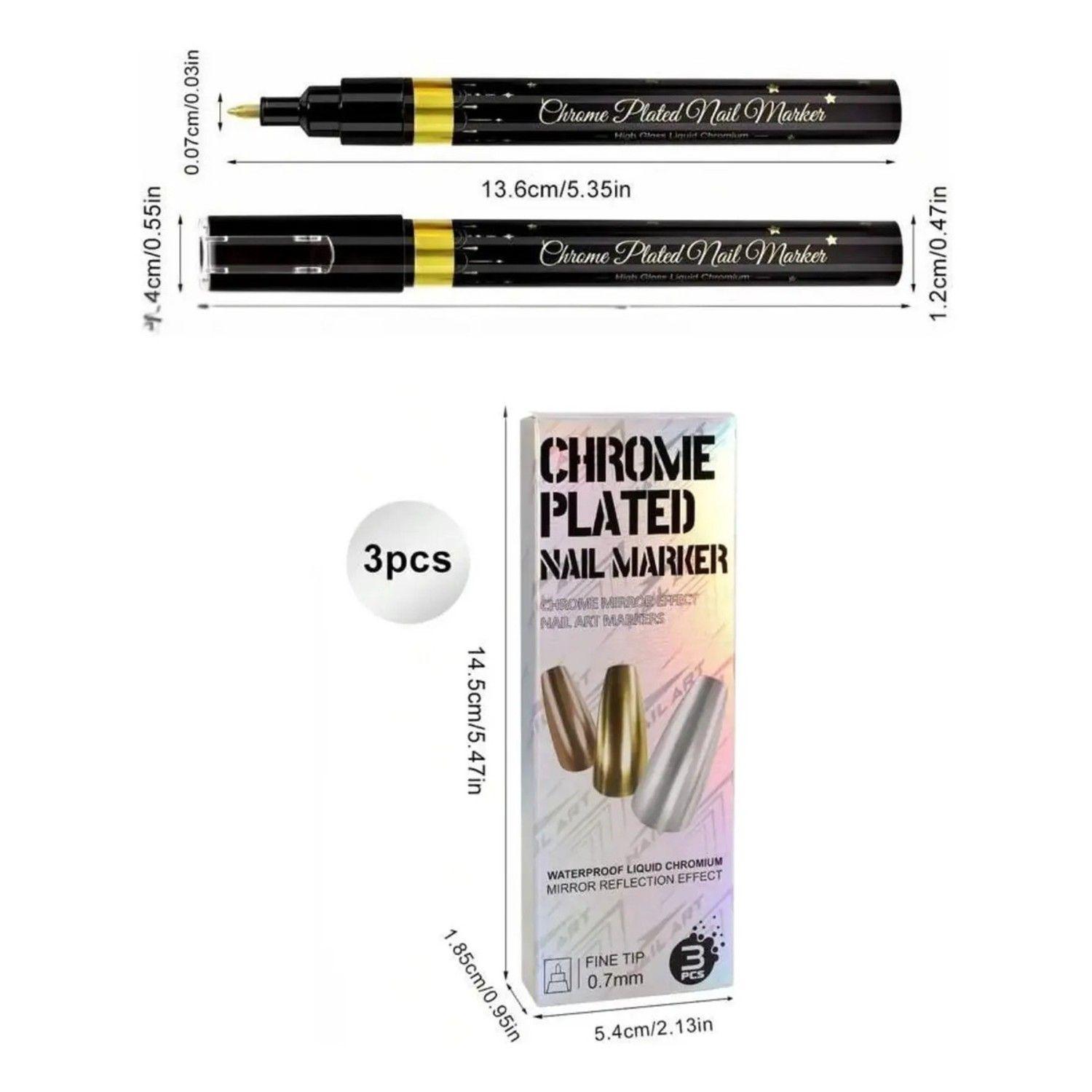 Pack 3 Lápices Acrílicos Metálicos Para Manicure Uñas-8