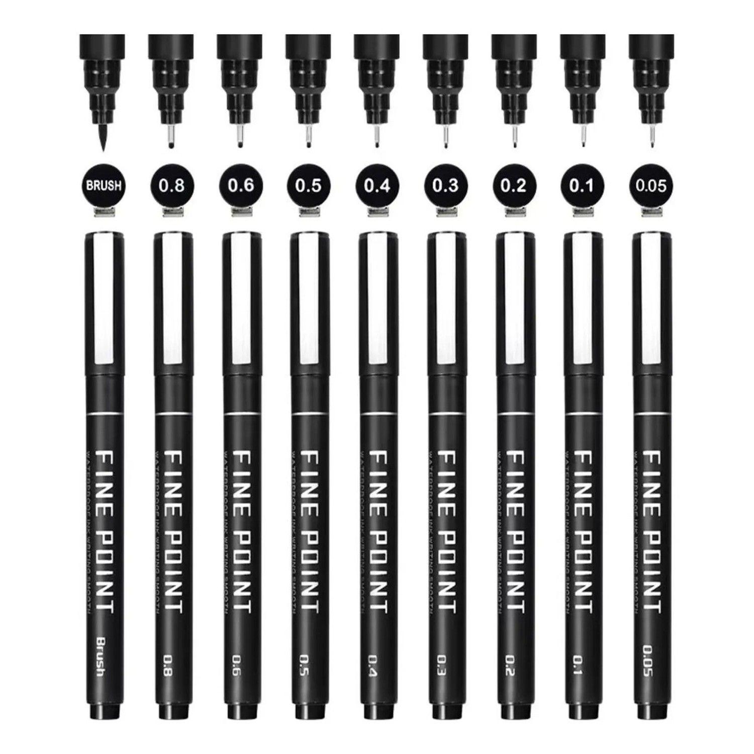 Set 9 Tiralíneas De Tinta Pigmentada Negra   8 Puntas-0