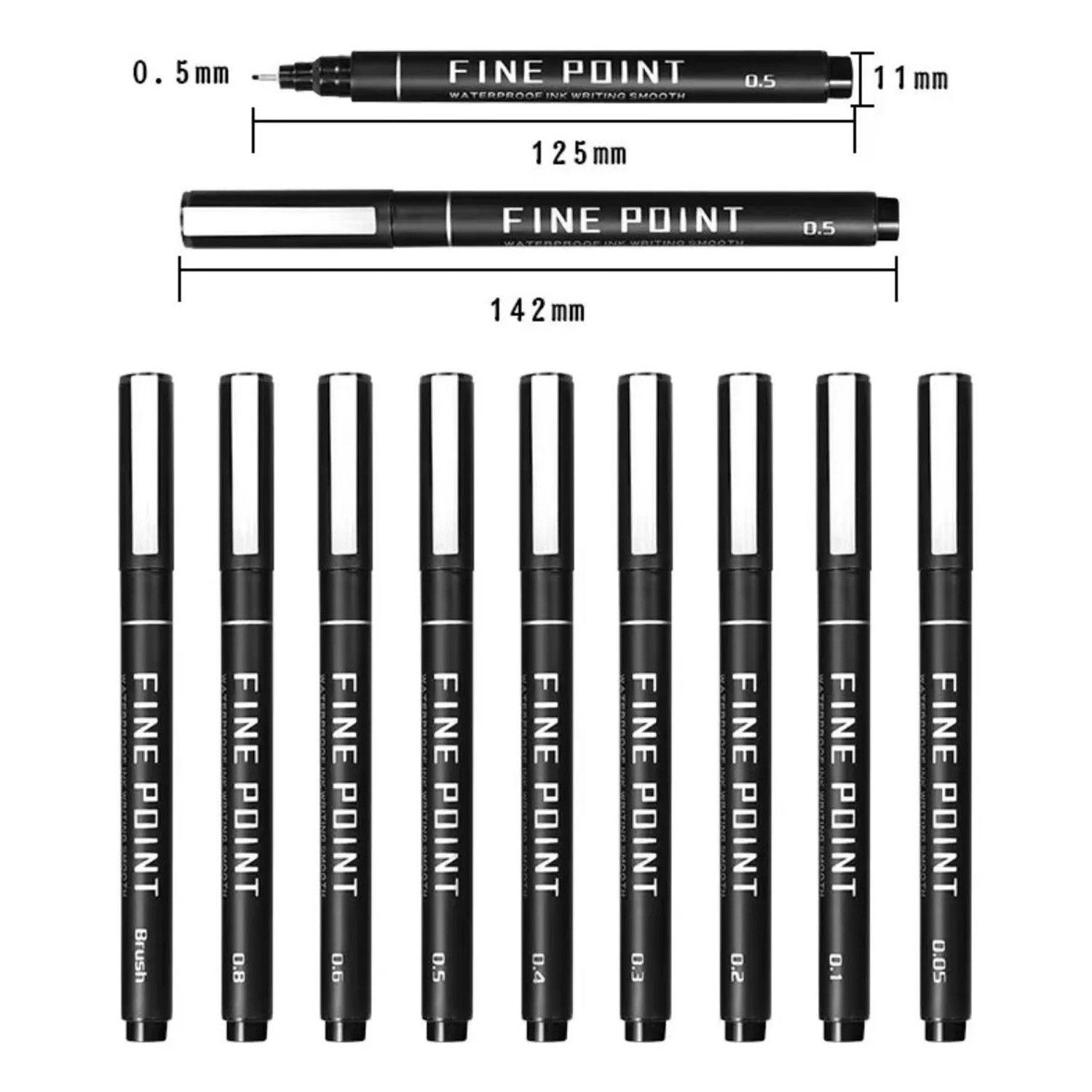 Set 9 Tiralíneas De Tinta Pigmentada Negra   8 Puntas-3