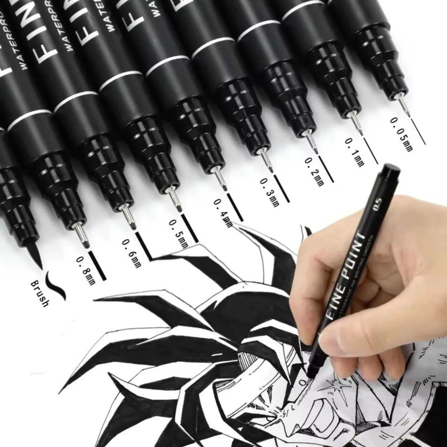 Set 9 Tiralíneas De Tinta Pigmentada Negra   8 Puntas-4