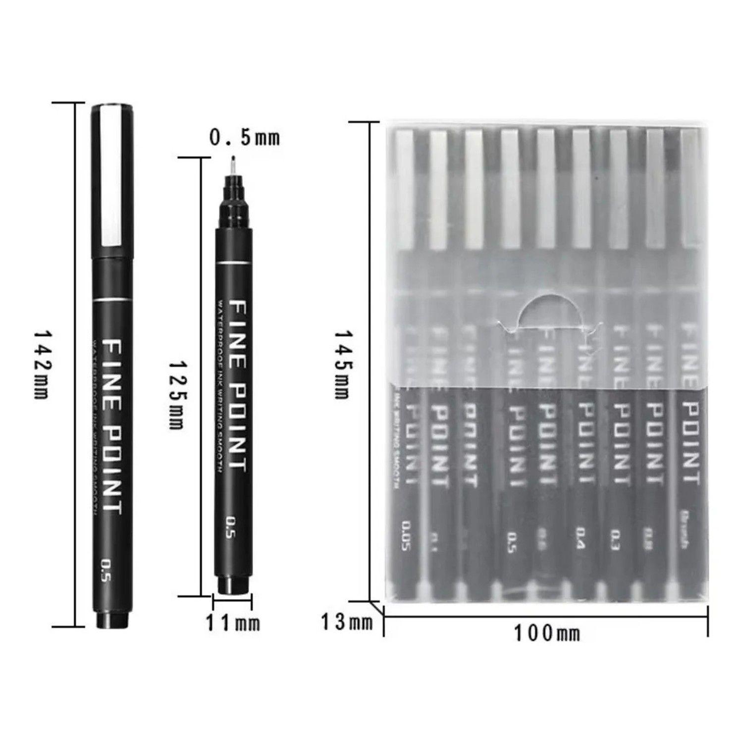 Set 9 Tiralíneas De Tinta Pigmentada Negra   8 Puntas-5