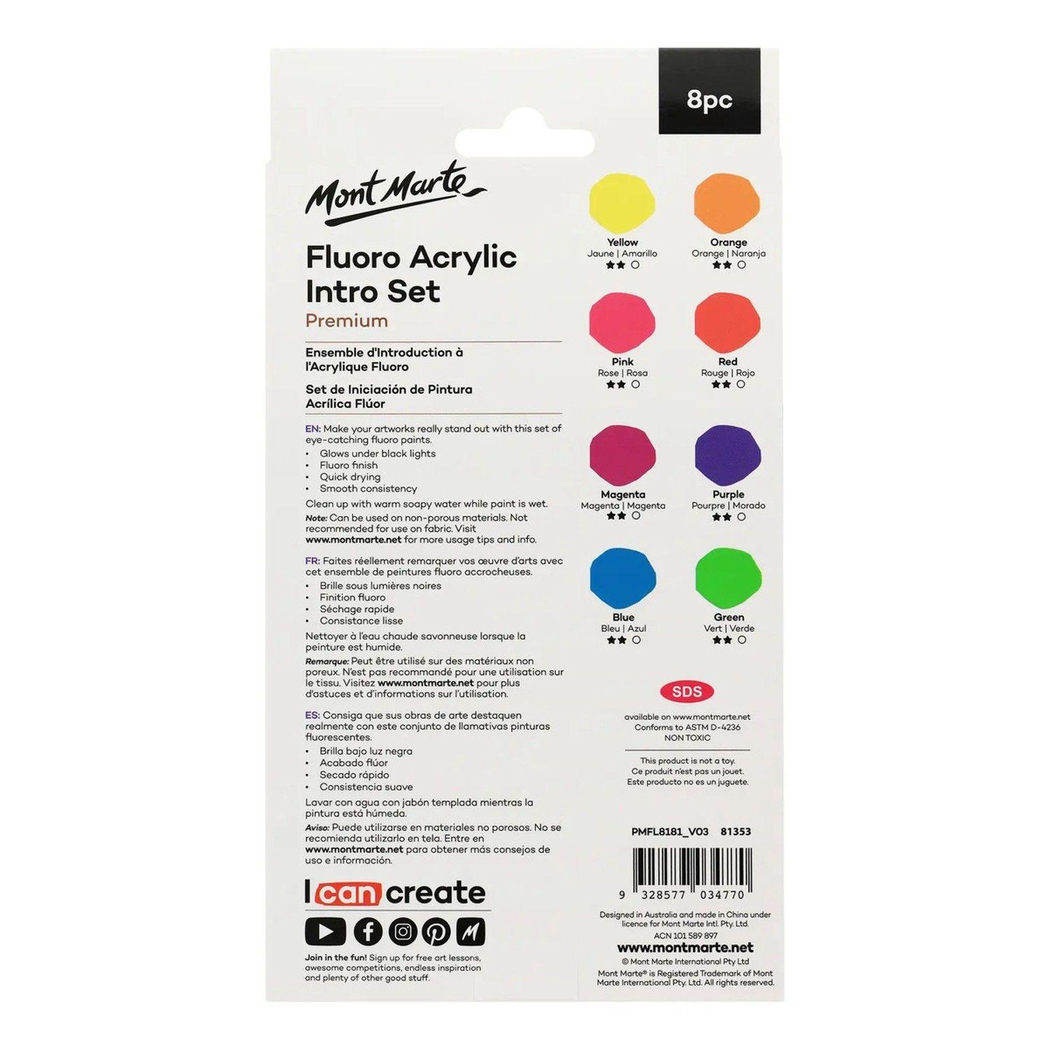 Set 8 Pinturas Acrílicas Fluor Glow X 18 Ml Mont Marte-8