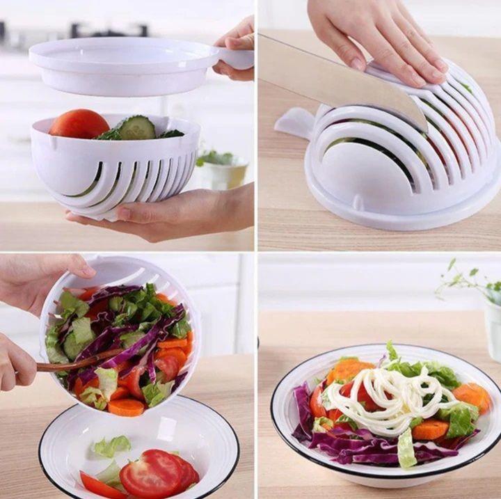 Bowl 3 En 1 Para Ensaladas Frutas Giratorio Blanco-4